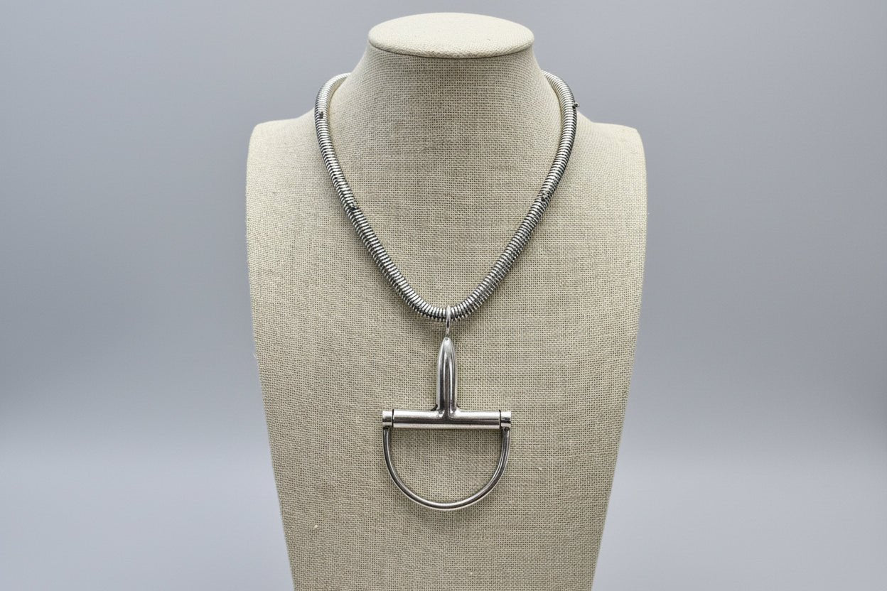 Western Silver Horse Bit Statement Necklace with Rhinestone Snake Chain — Bold Equestrian Jewelry - Rooted & Reckless Co.