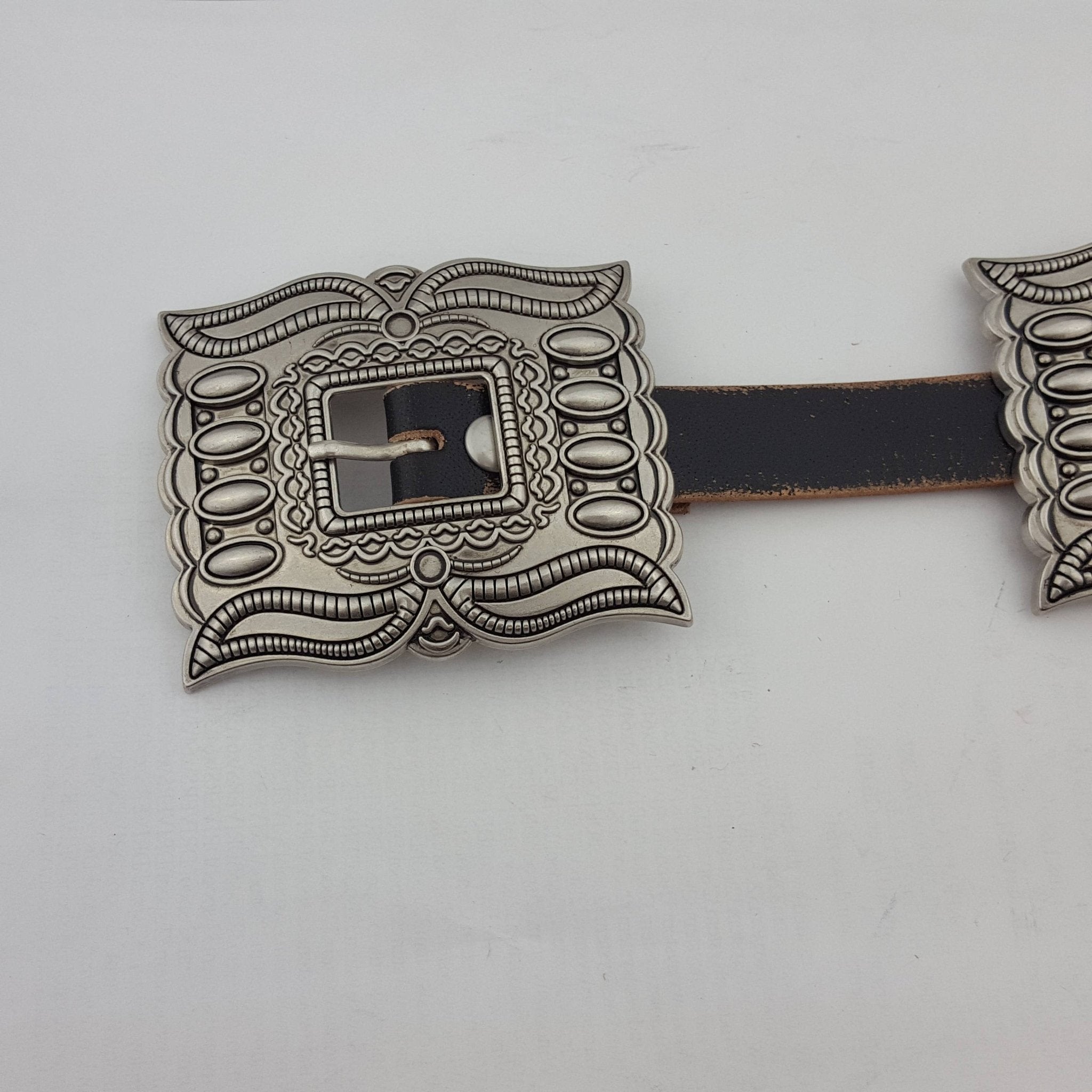 Western Silver Rectangular Concho Distressed Leather Belt — Brown or Black - Rooted & Reckless Co.