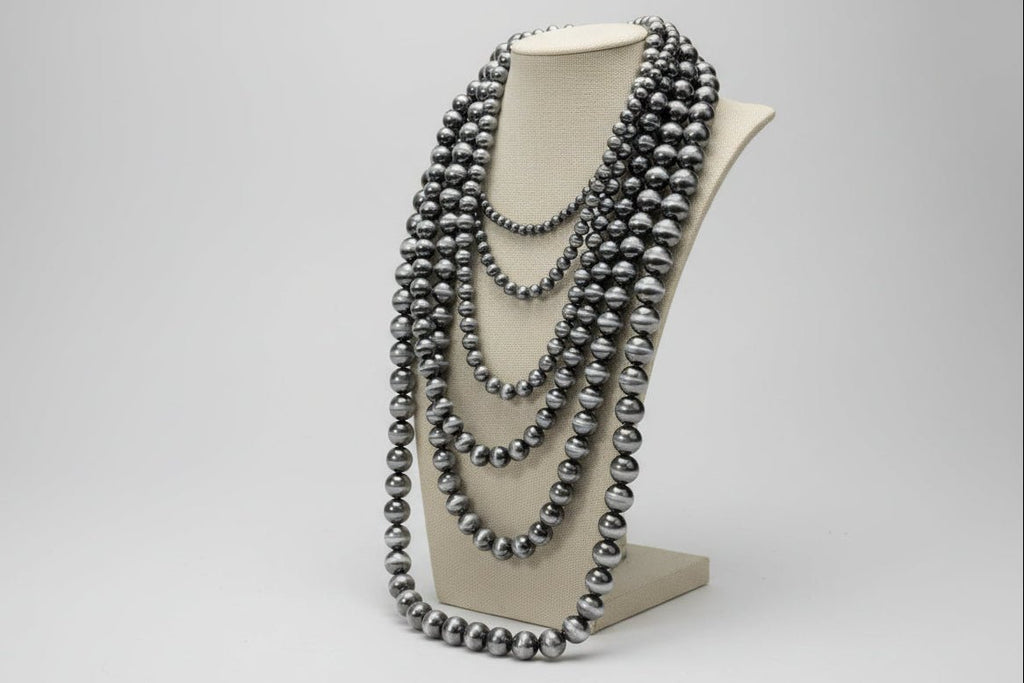 Western Six-Row Faux Sterling Pearl Statement Necklace — Single-Clasp Layered Set - Rooted & Reckless Co.