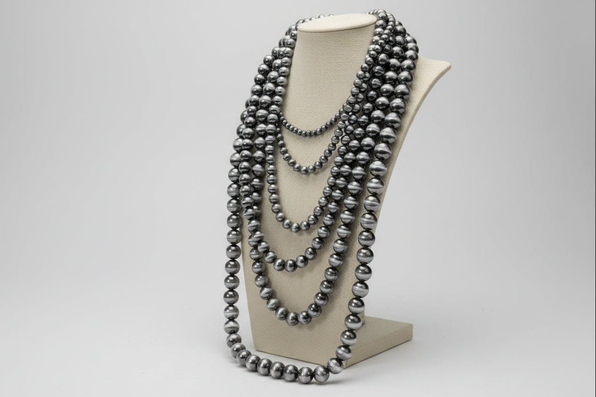 Western Six-Row Faux Sterling Pearl Statement Necklace — Single-Clasp Layered Set - Rooted & Reckless Co.