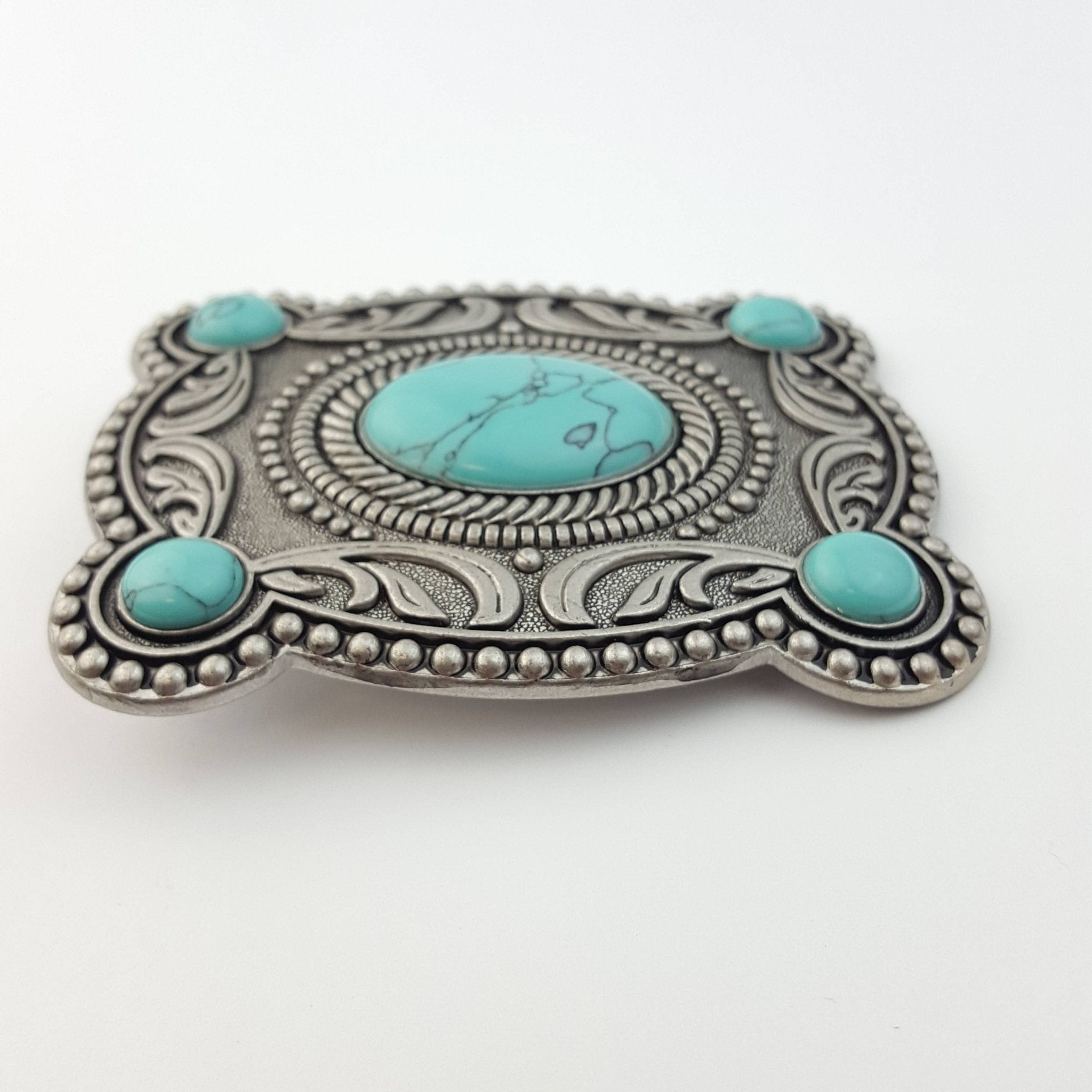 "Western Skies" Faux Turquoise Belt Buckle — Dark Antique Silver Finish (Buckle Only) - Rooted & Reckless Co.