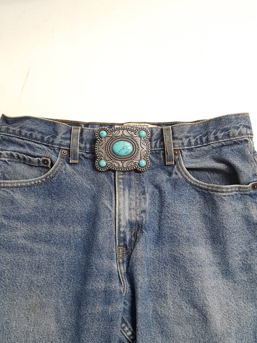 "Western Skies" Faux Turquoise Belt Buckle — Dark Antique Silver Finish (Buckle Only) - Rooted & Reckless Co.