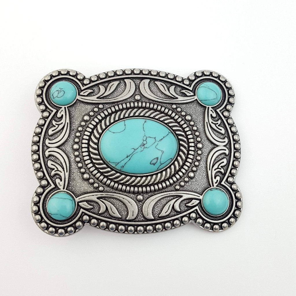 "Western Skies" Faux Turquoise Belt Buckle — Dark Antique Silver Finish (Buckle Only) - Rooted & Reckless Co.