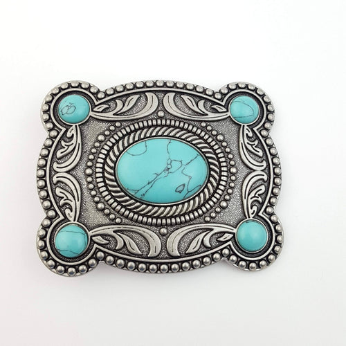 "Western Skies" Faux Turquoise Belt Buckle — Dark Antique Silver Finish (Buckle Only) - Rooted & Reckless Co.