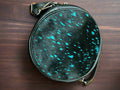 Western Small Canteen Crossbody Bag — Black & Turquoise Metallic Cowhide (9" Round) - Rooted & Reckless Co.