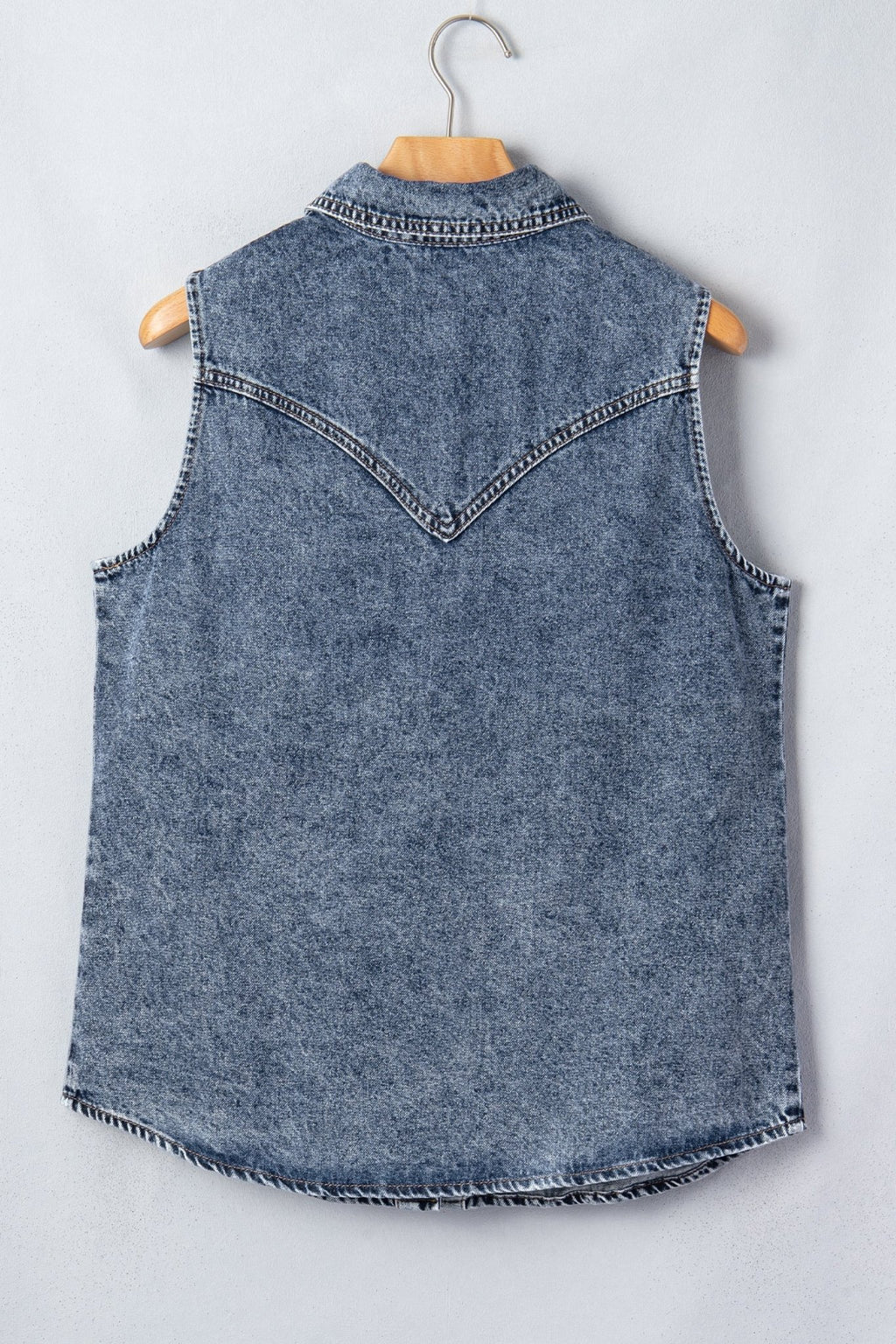 Western Solid Denim Buttoned Pocket Sleeveless Vest - Rooted & Reckless Co.