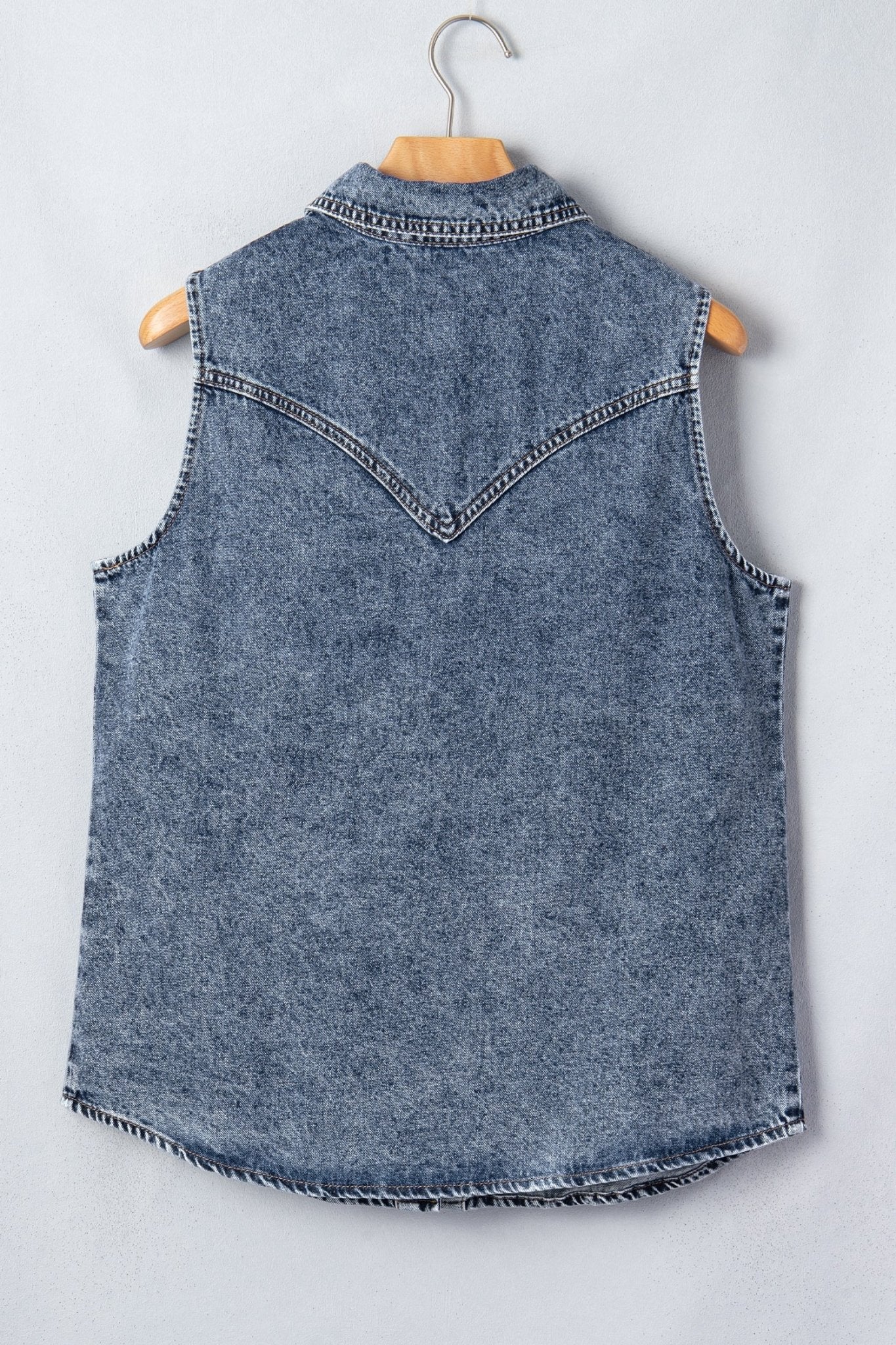 Western Solid Denim Buttoned Pocket Sleeveless Vest - Rooted & Reckless Co.