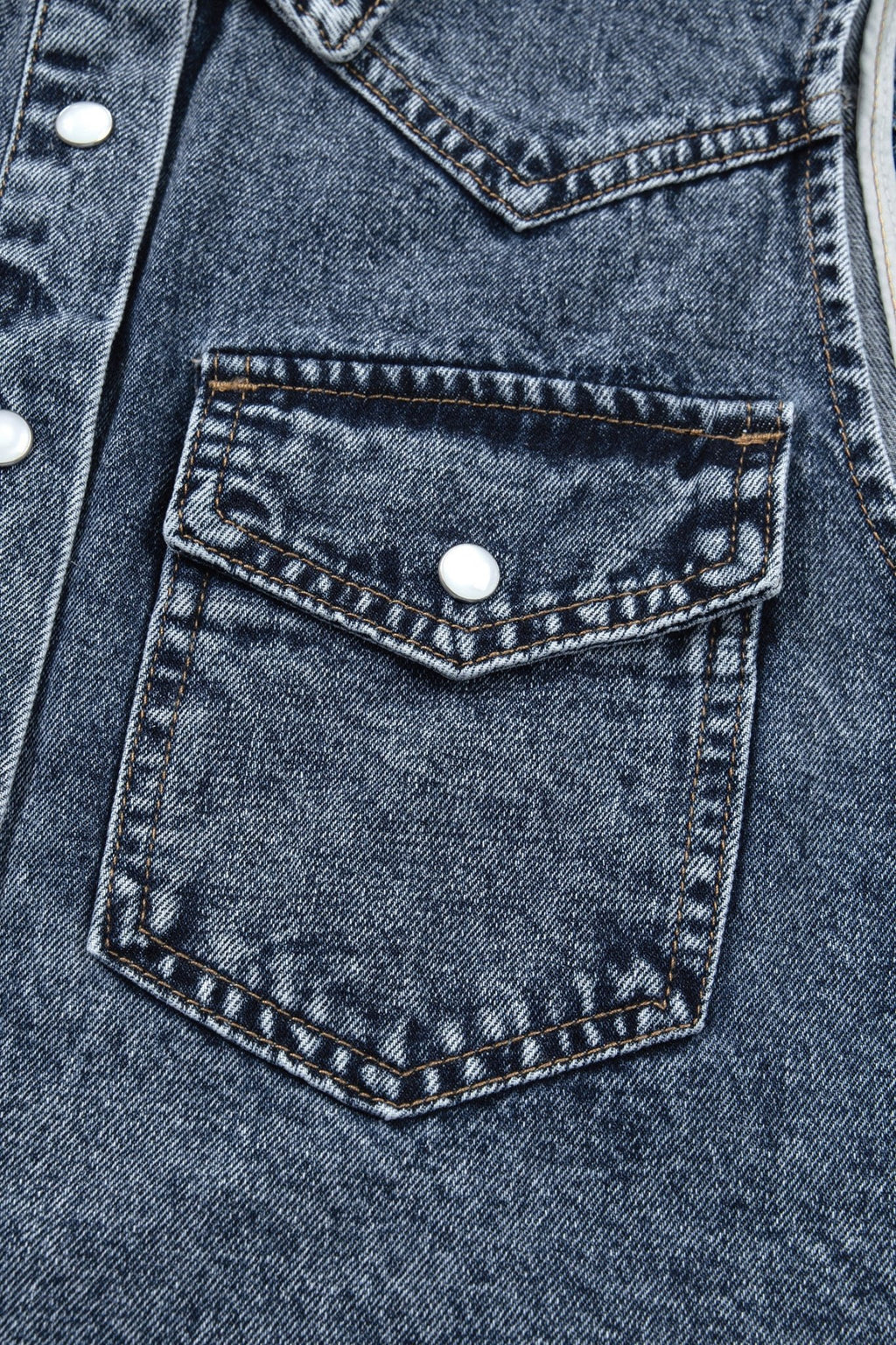 Western Solid Denim Buttoned Pocket Sleeveless Vest - Rooted & Reckless Co.