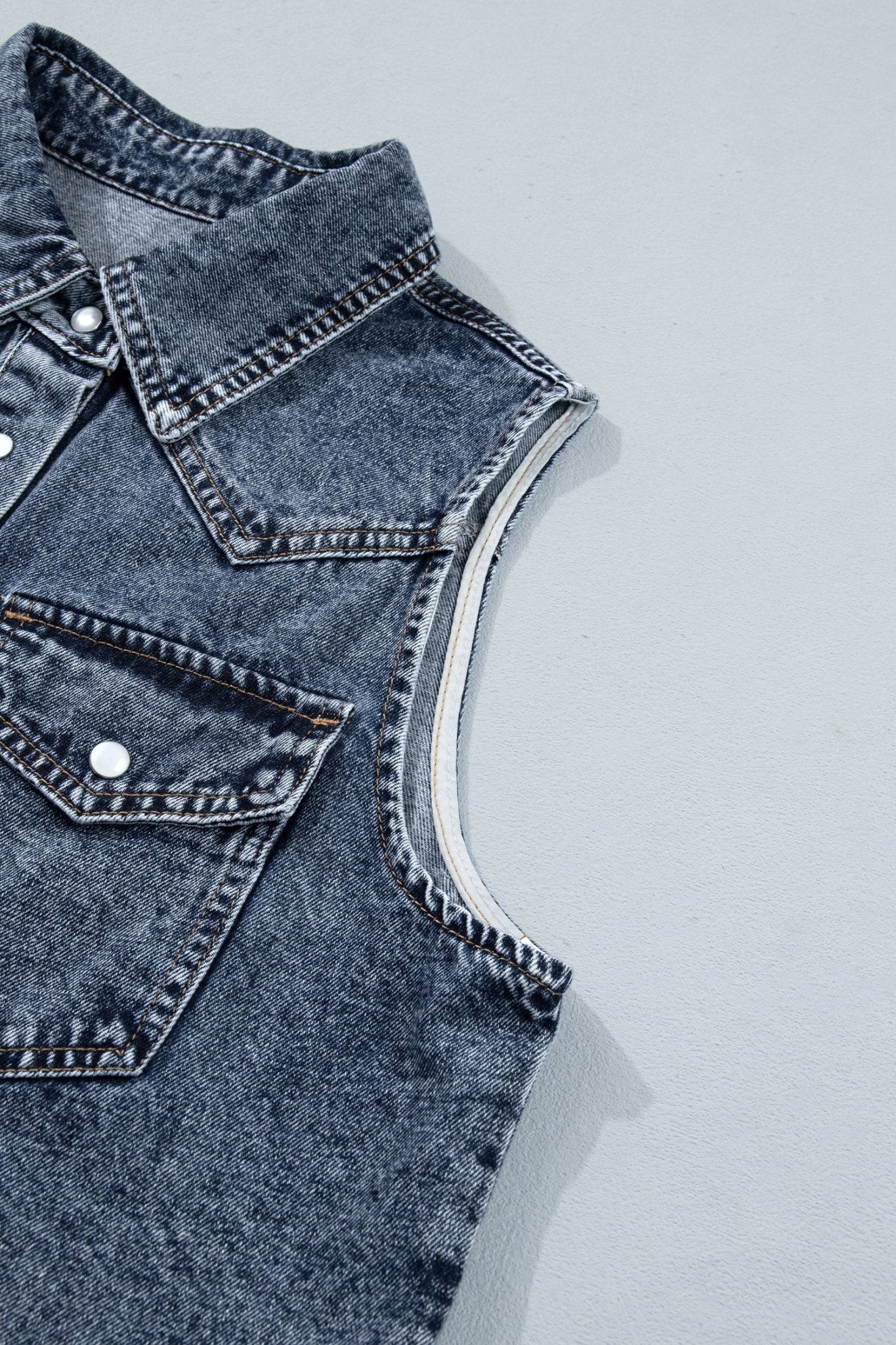 Western Solid Denim Buttoned Pocket Sleeveless Vest - Rooted & Reckless Co.