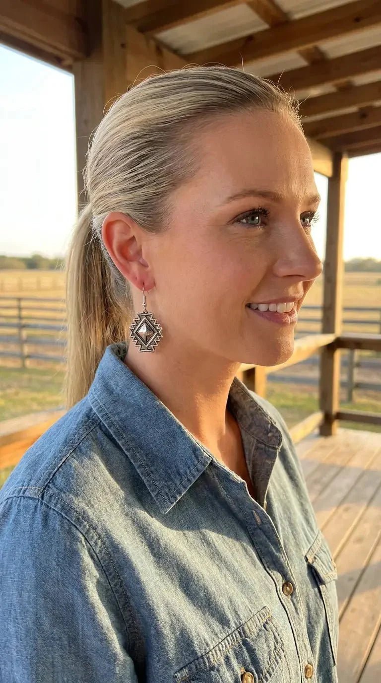 Western Southwestern Concho Dangle Earrings — 1½" Drop - Rooted & Reckless Co.