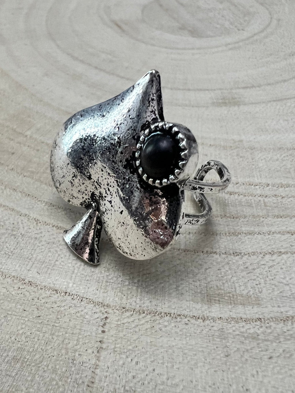 Western Spade Adjustable Cuff Ring with Faux Onyx — Playing Card Hand Statement - Rooted & Reckless Co.