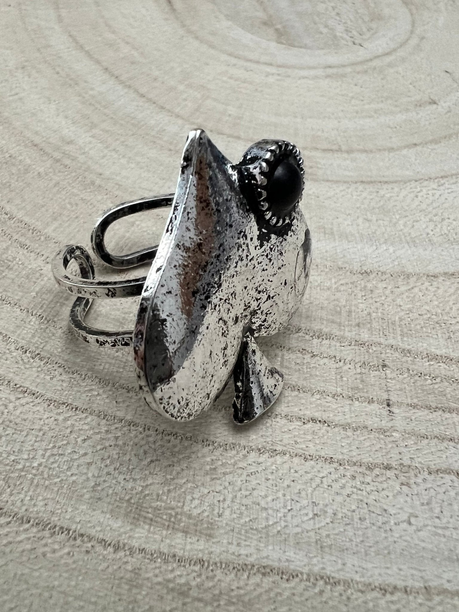 Western Spade Adjustable Cuff Ring with Faux Onyx — Playing Card Hand Statement - Rooted & Reckless Co.