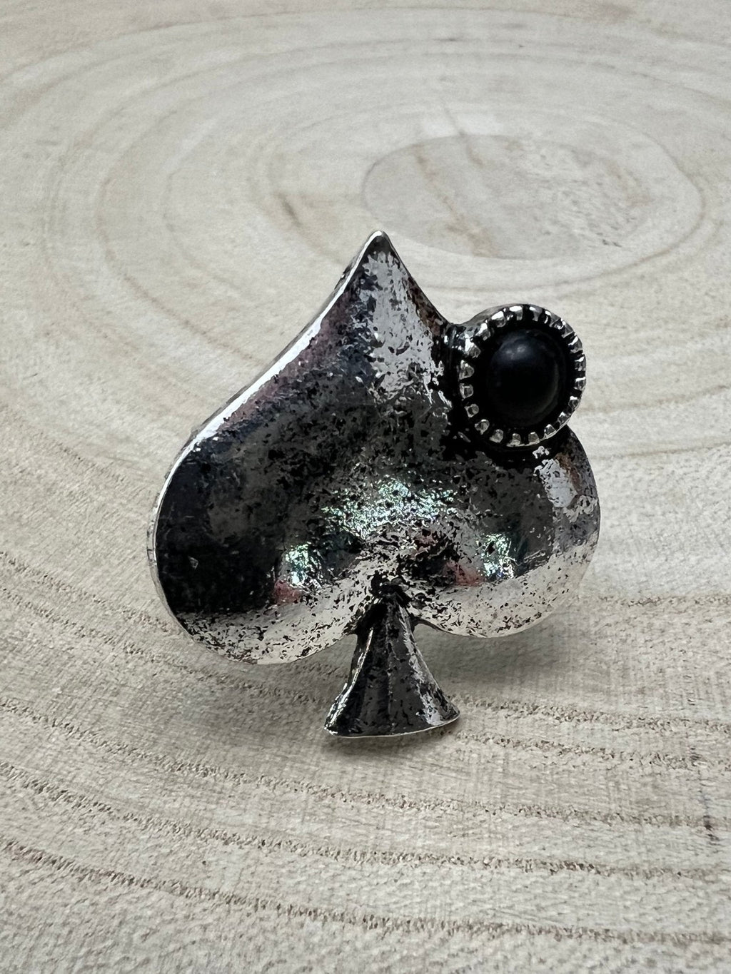 Western Spade Adjustable Cuff Ring with Faux Onyx — Playing Card Hand Statement - Rooted & Reckless Co.