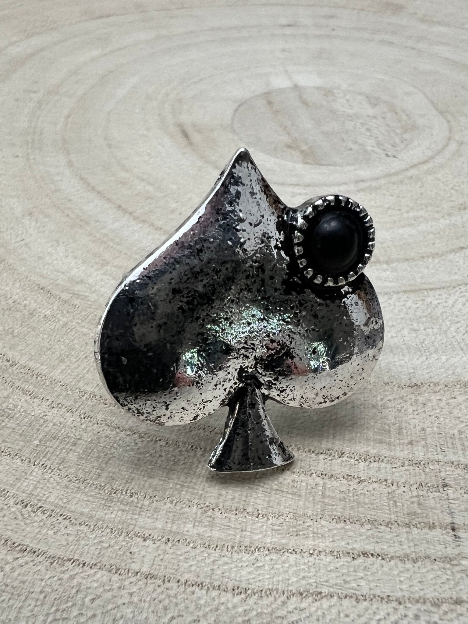 Western Spade Adjustable Cuff Ring with Faux Onyx — Playing Card Hand Statement - Rooted & Reckless Co.