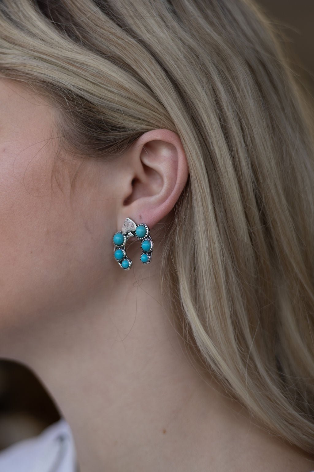Western Spade & Faux Turquoise Squash Blossom Earrings — Petite 1" Drop - Rooted & Reckless Co.
