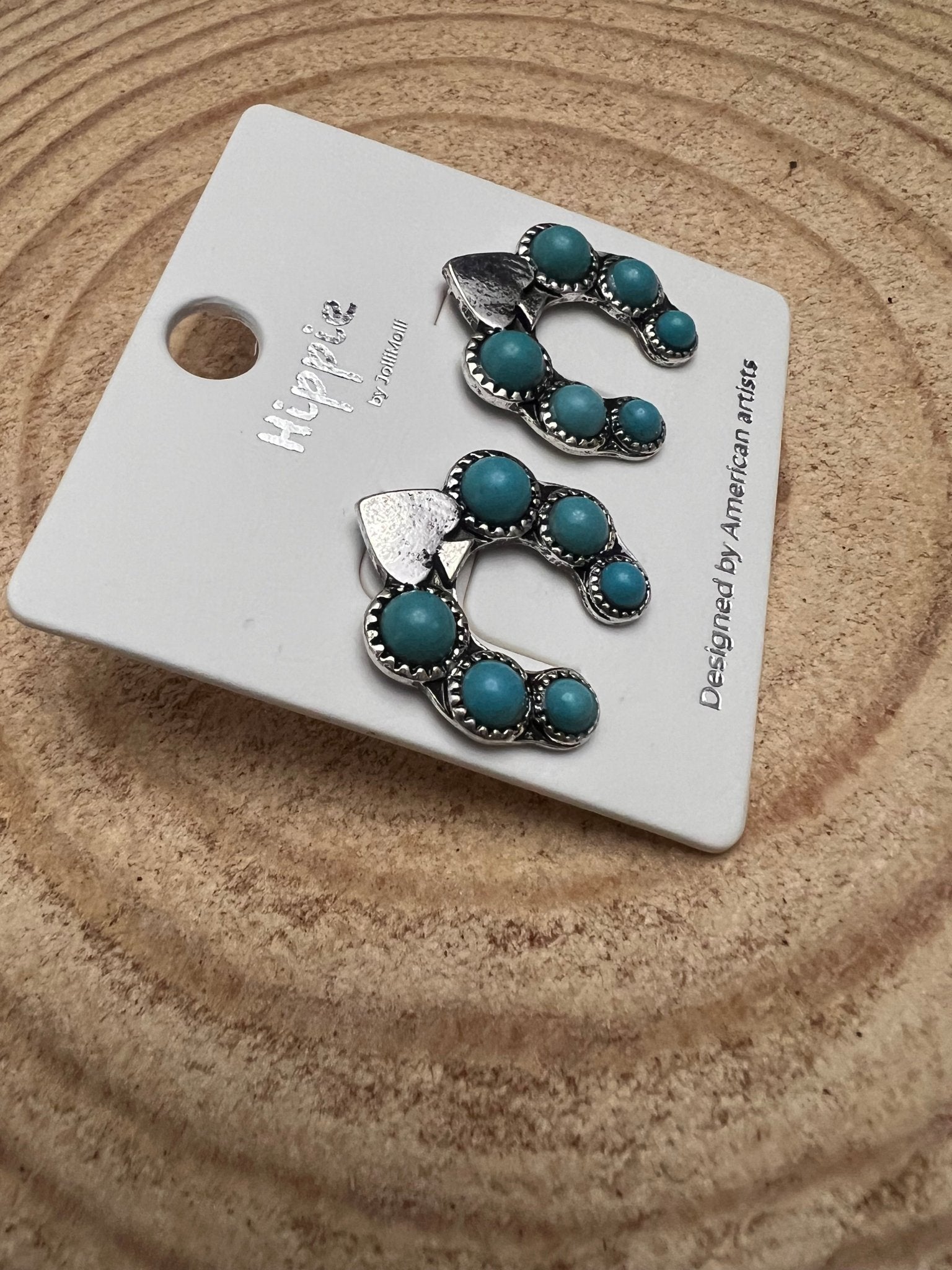 Western Spade & Faux Turquoise Squash Blossom Earrings — Petite 1" Drop - Rooted & Reckless Co.