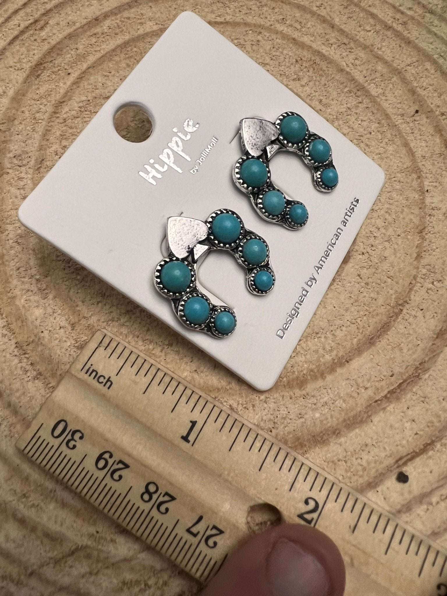 Western Spade & Faux Turquoise Squash Blossom Earrings — Petite 1" Drop - Rooted & Reckless Co.