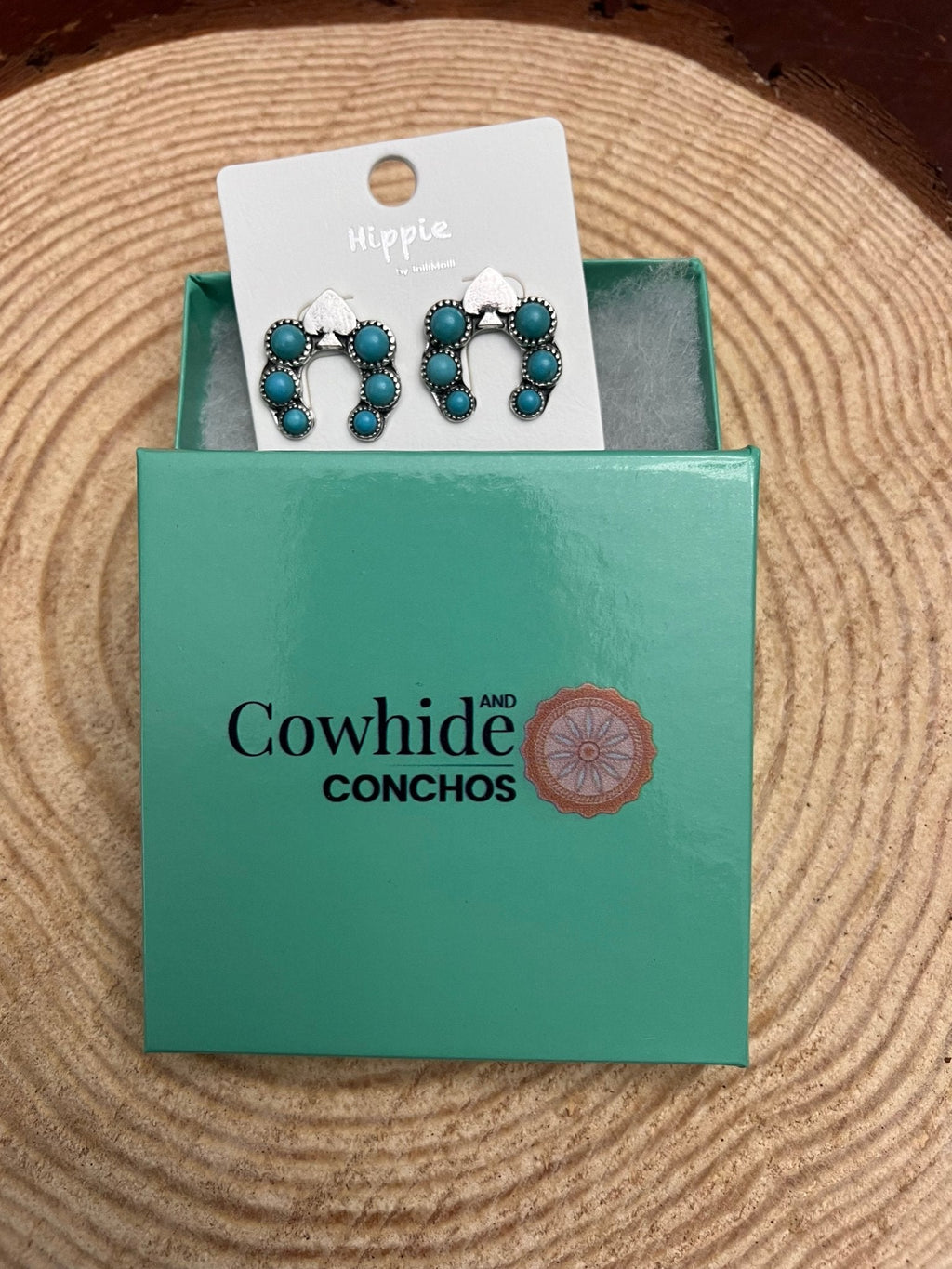 Western Spade & Faux Turquoise Squash Blossom Earrings — Petite 1" Drop - Rooted & Reckless Co.