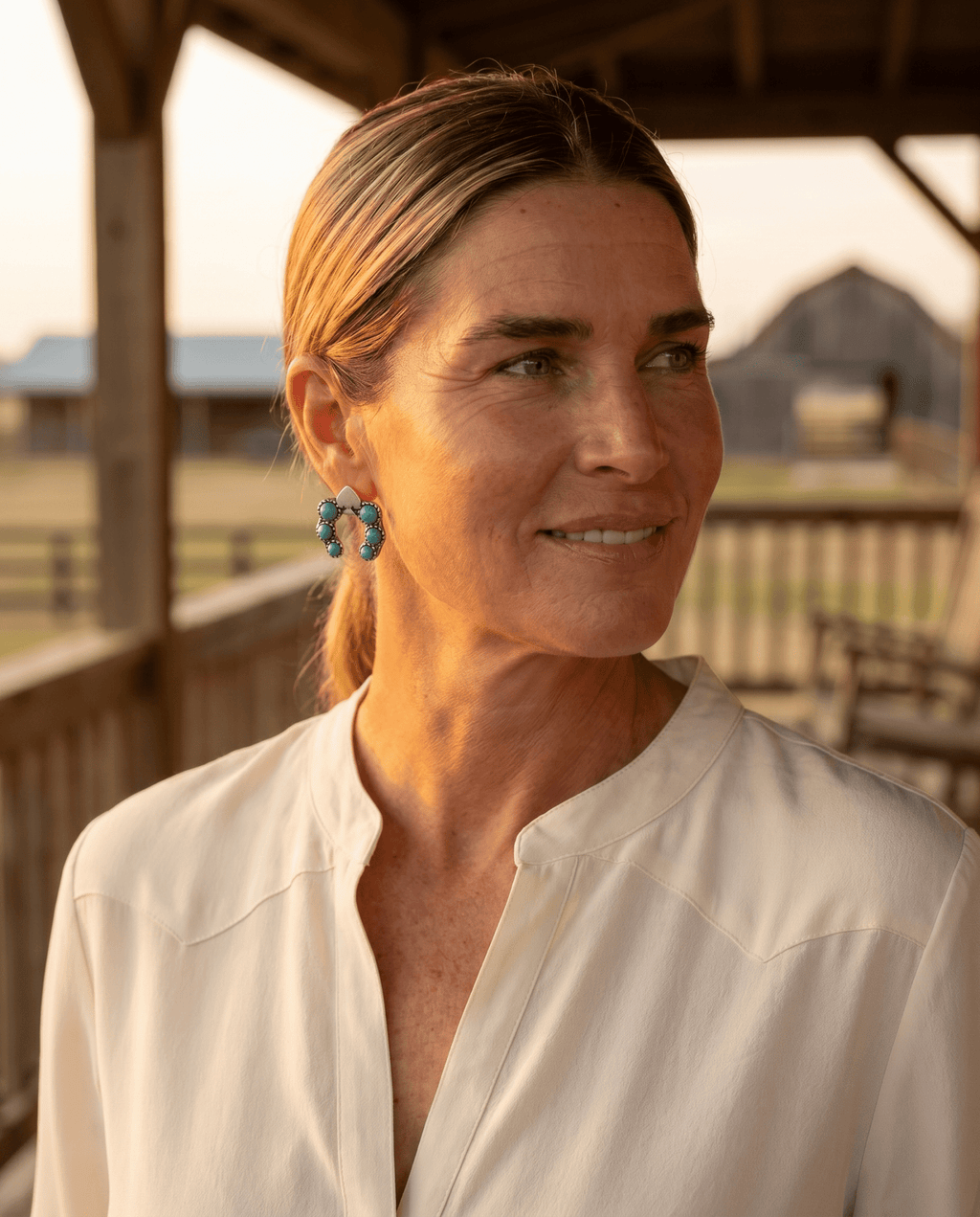 Western Spade & Faux Turquoise Squash Blossom Earrings — Petite 1" Drop - Rooted & Reckless Co.