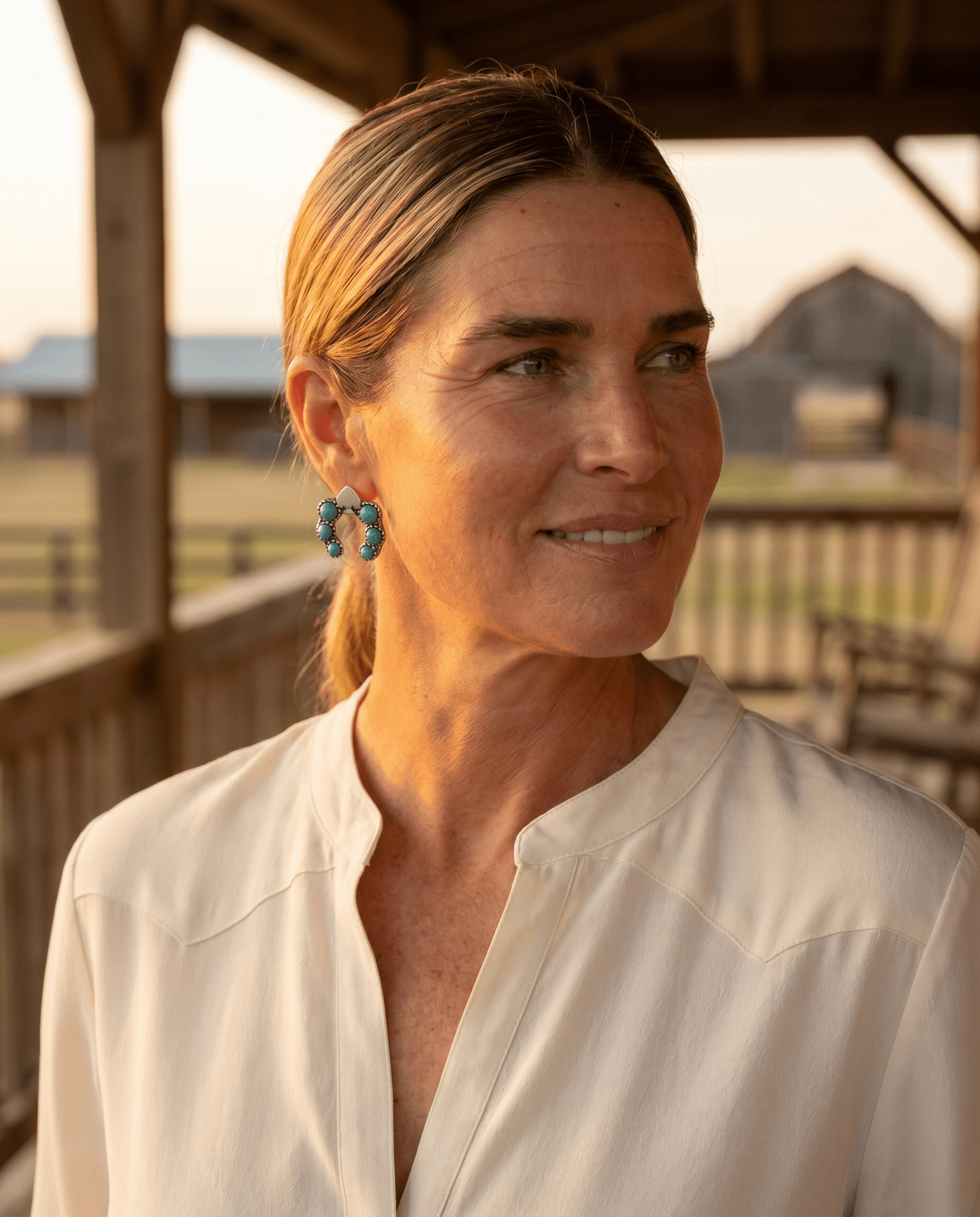 Western Spade & Faux Turquoise Squash Blossom Earrings — Petite 1" Drop - Rooted & Reckless Co.