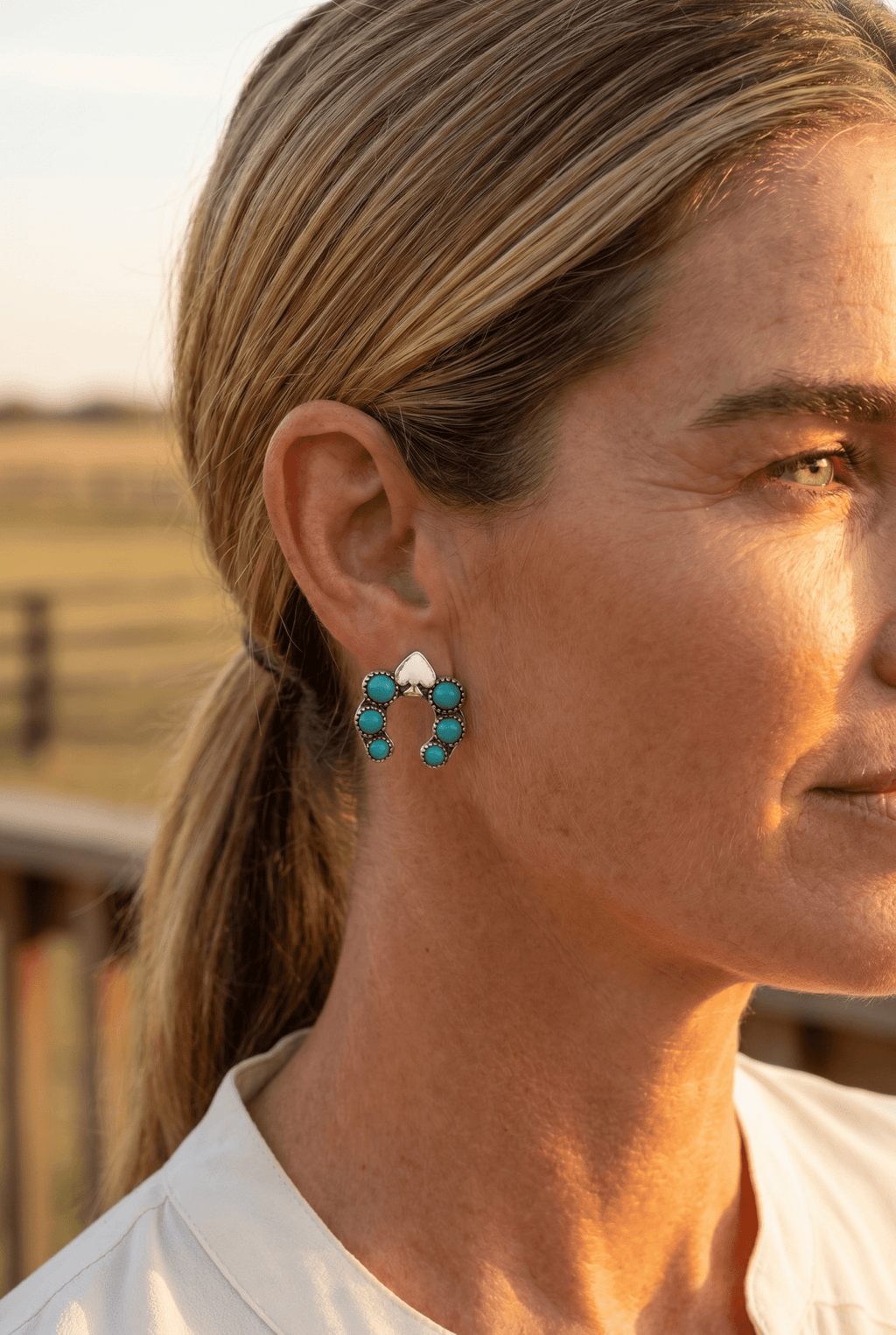 Western Spade & Faux Turquoise Squash Blossom Earrings — Petite 1" Drop - Rooted & Reckless Co.