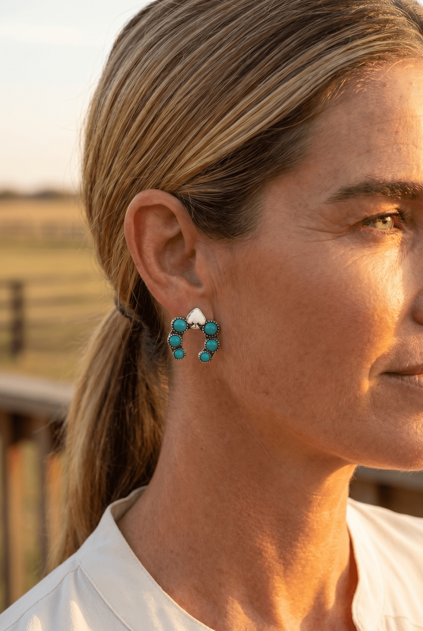 Western Spade & Faux Turquoise Squash Blossom Earrings — Petite 1" Drop - Rooted & Reckless Co.