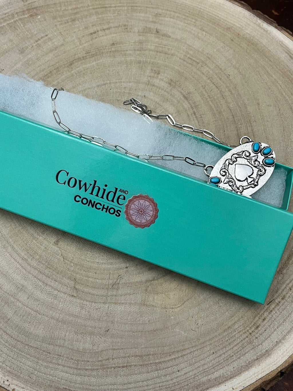 Western Spade Pendant Necklace with Faux Turquoise — 18 Inch Silver-Tone Statement - Rooted & Reckless Co.