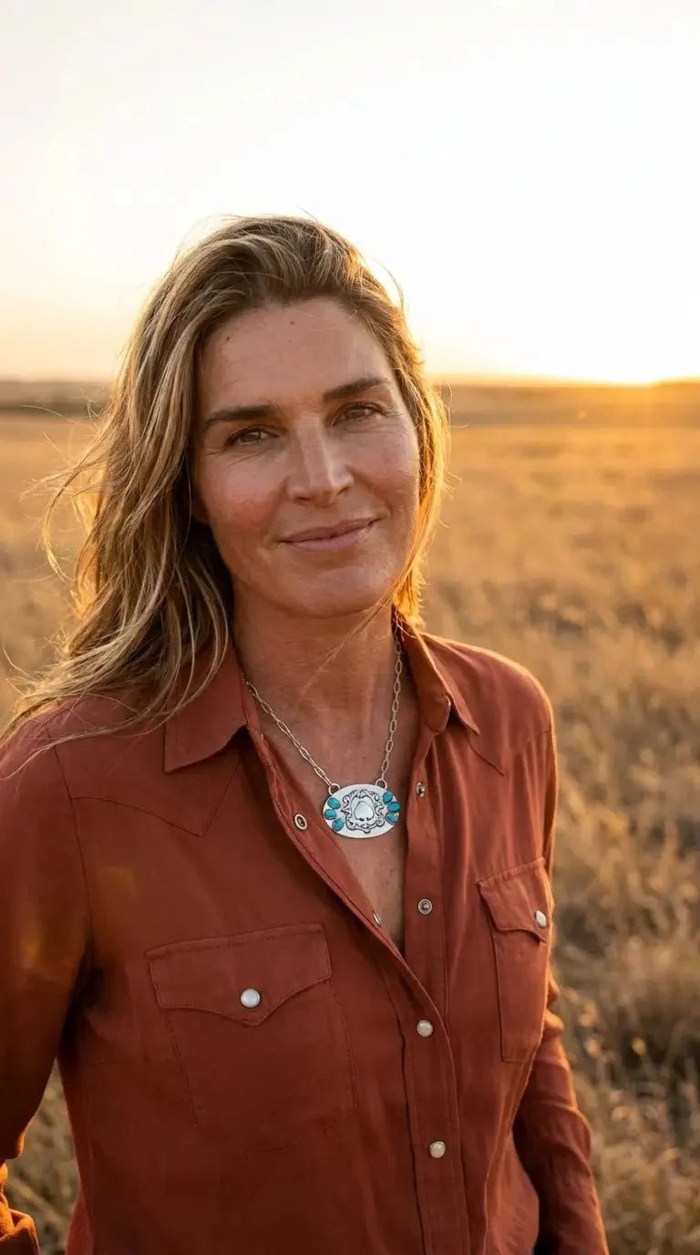 Western Spade Pendant Necklace with Faux Turquoise — 18 Inch Silver-Tone Statement - Rooted & Reckless Co.