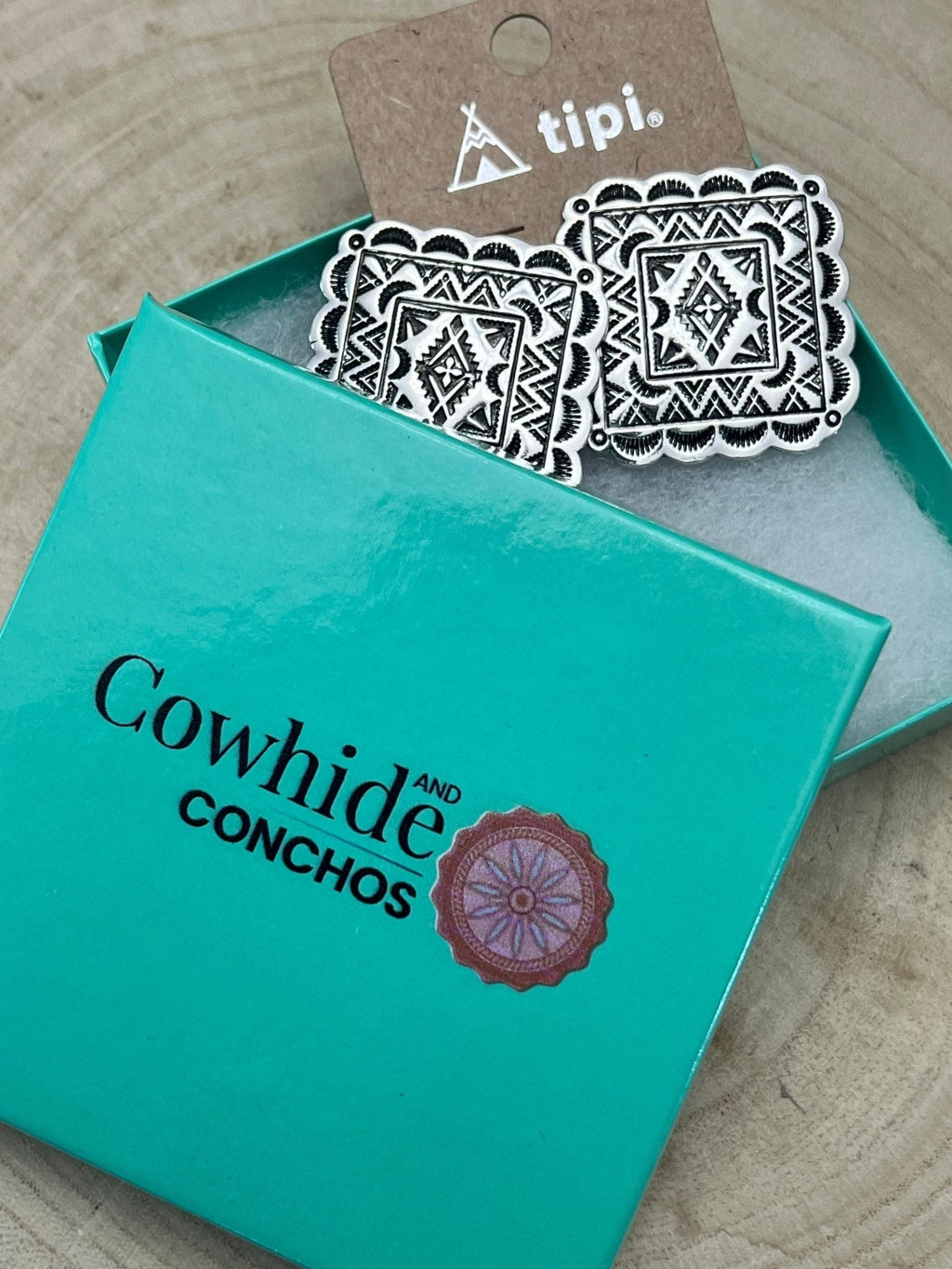 Western Square Concho Fashion Earrings — 1¼" Geometric Statement - Rooted & Reckless Co.