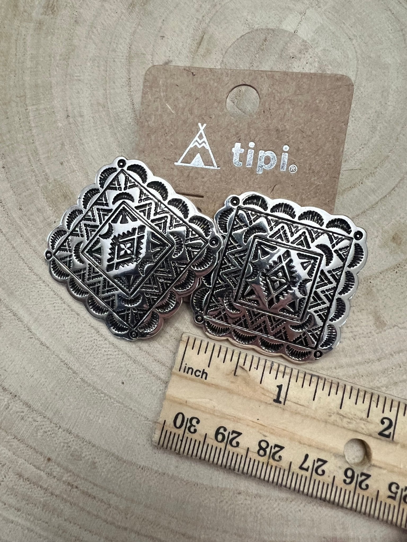 Western Square Concho Fashion Earrings — 1¼" Geometric Statement - Rooted & Reckless Co.