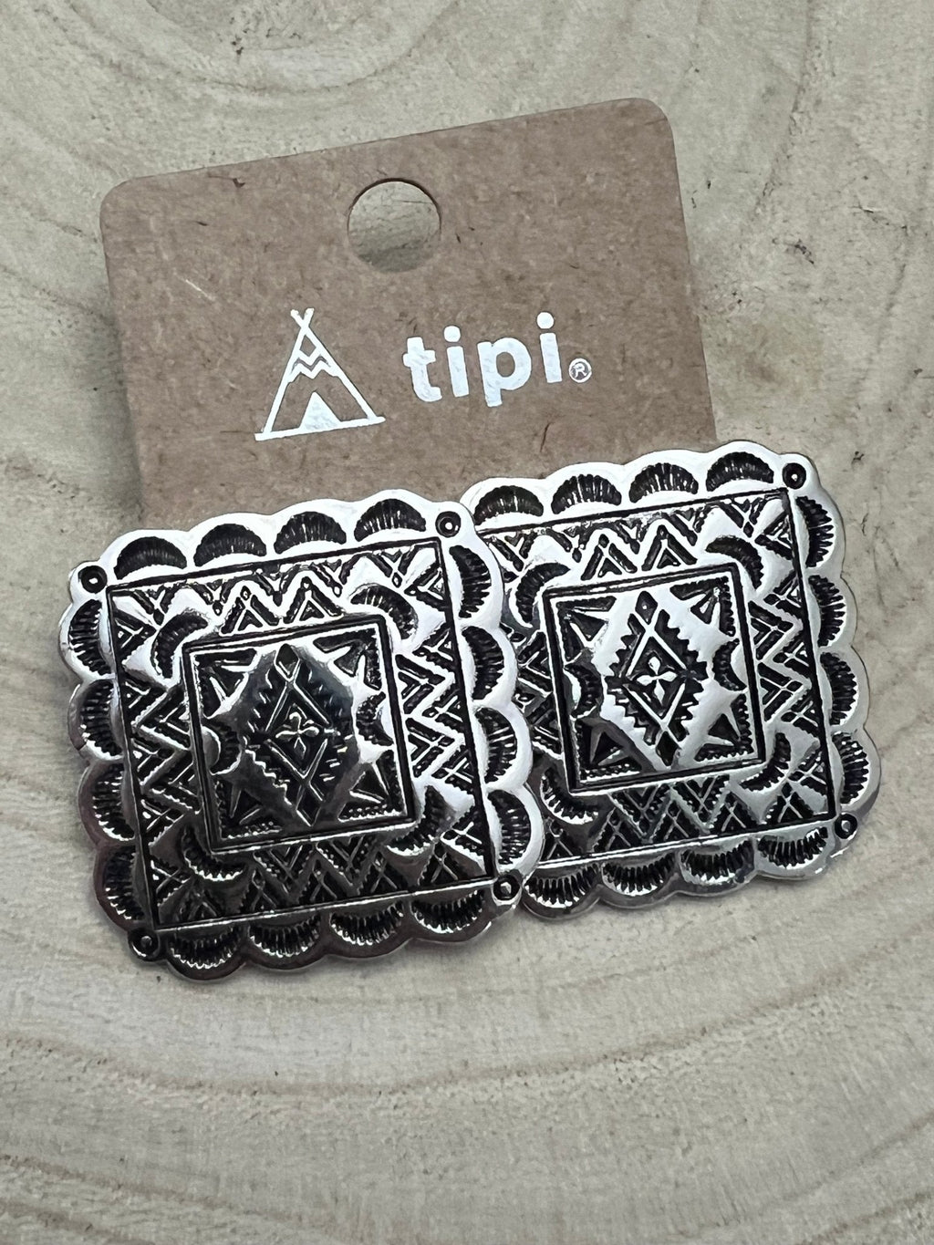 Western Square Concho Fashion Earrings — 1¼" Geometric Statement - Rooted & Reckless Co.