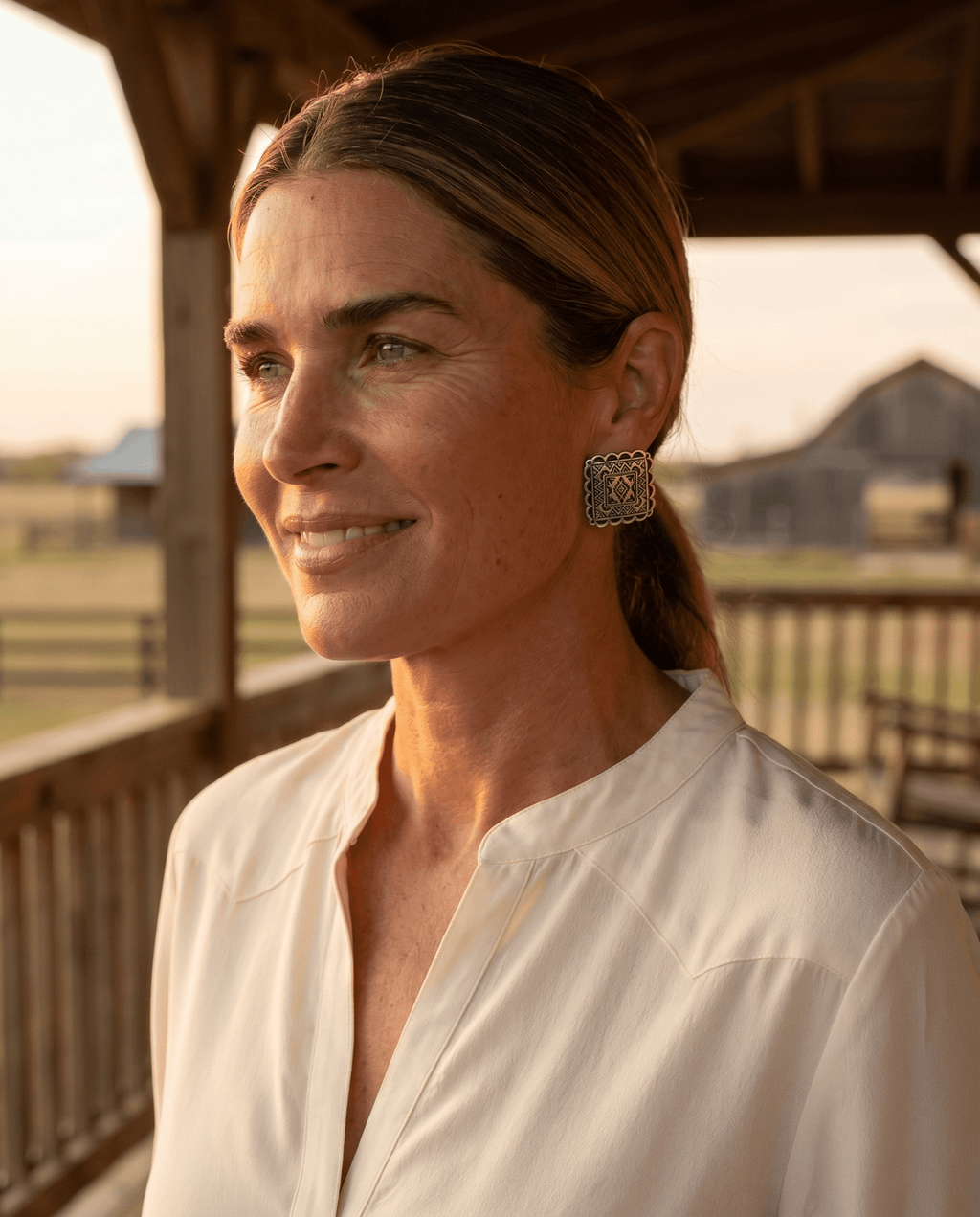 Western Square Concho Fashion Earrings — 1¼" Geometric Statement - Rooted & Reckless Co.