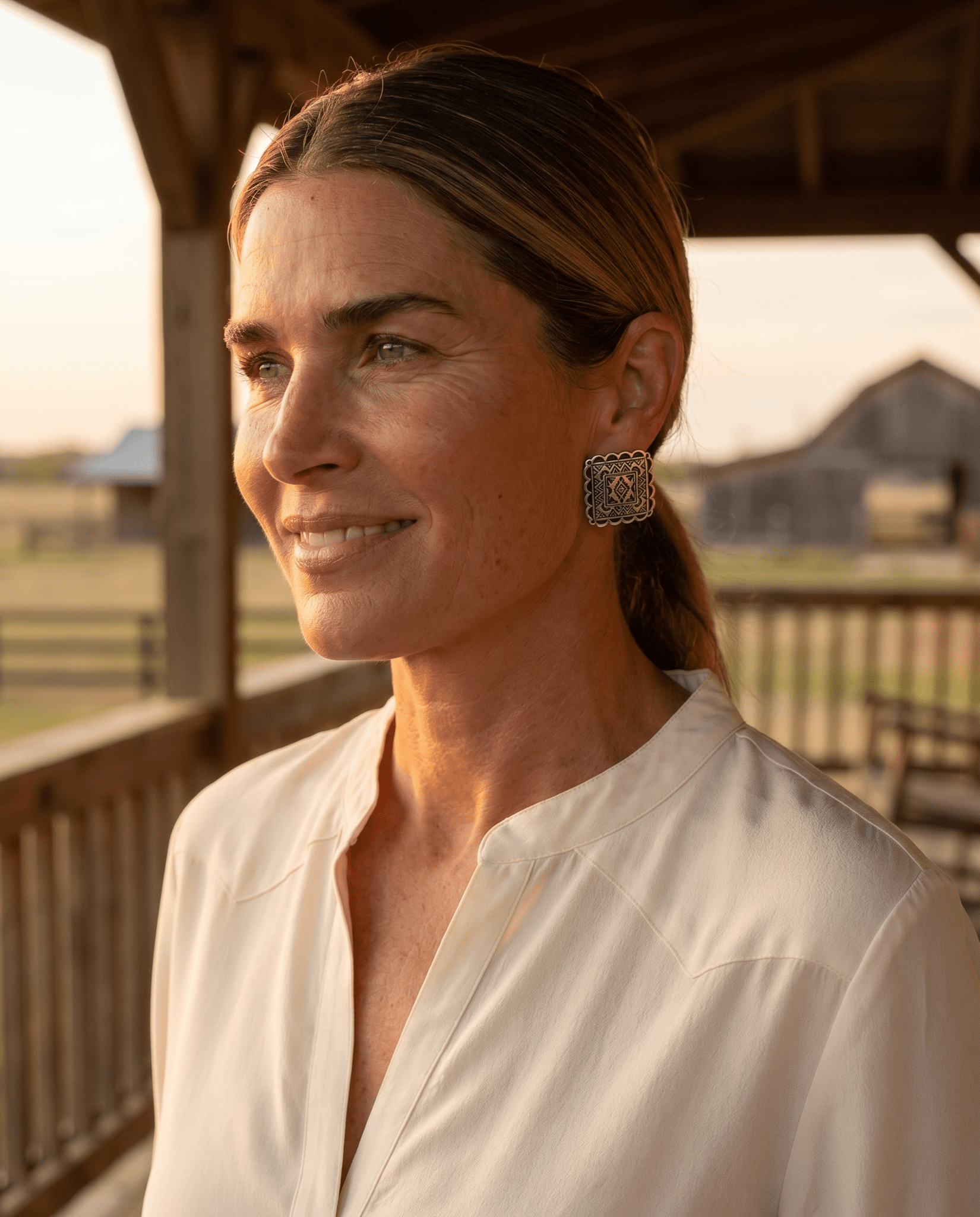 Western Square Concho Fashion Earrings — 1¼" Geometric Statement - Rooted & Reckless Co.