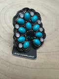 Western Squash Blossom Adjustable Ring — Faux Turquoise & Faux Opal Hand Statement - Rooted & Reckless Co.