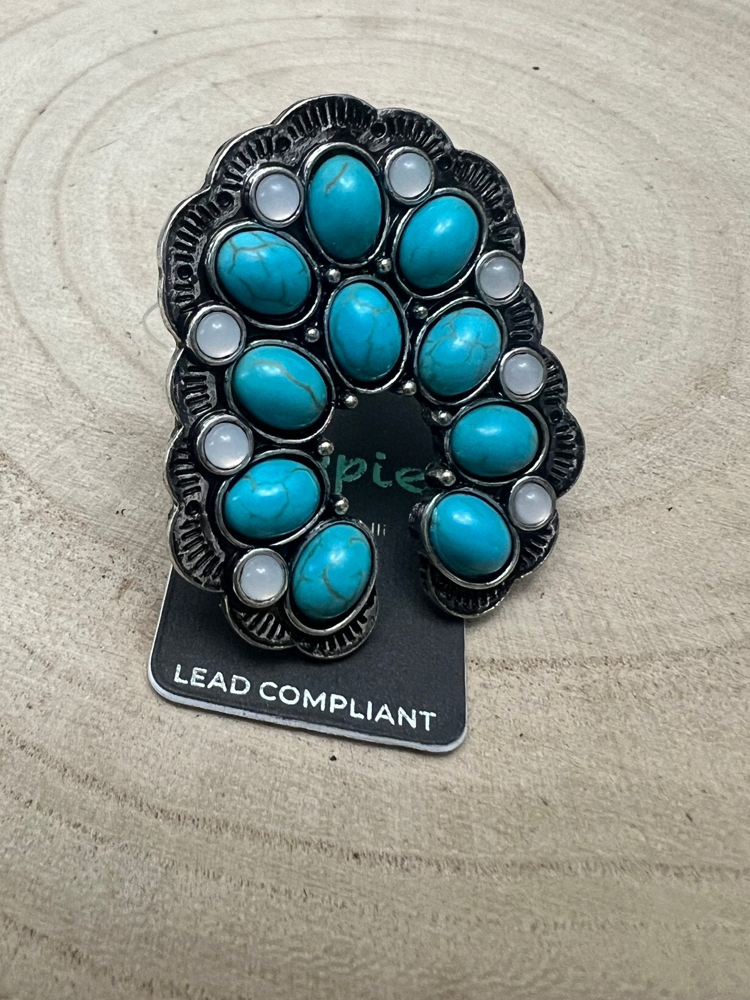 Western Squash Blossom Adjustable Ring — Faux Turquoise & Faux Opal Hand Statement - Rooted & Reckless Co.