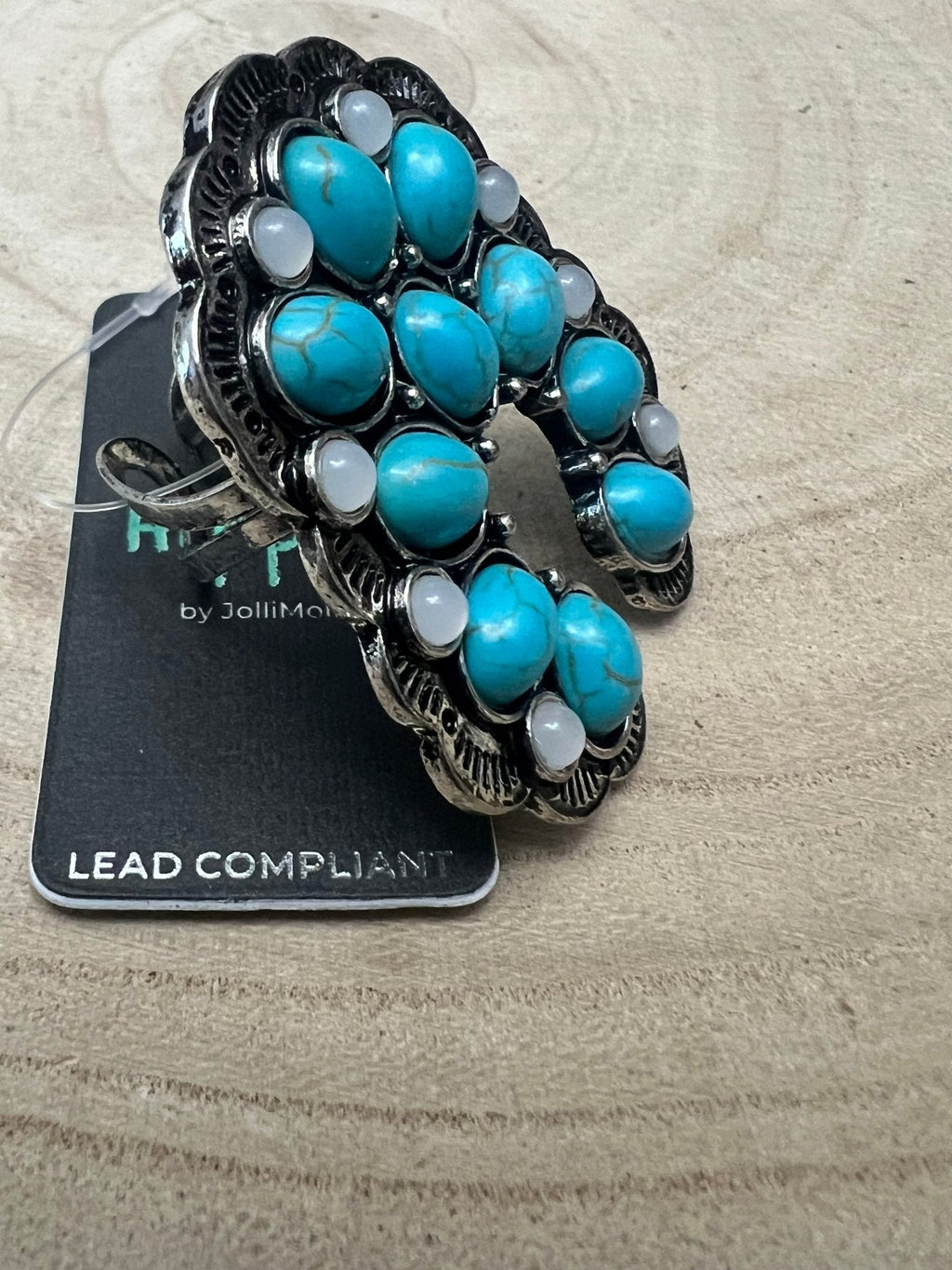 Western Squash Blossom Adjustable Ring — Faux Turquoise & Faux Opal Hand Statement - Rooted & Reckless Co.