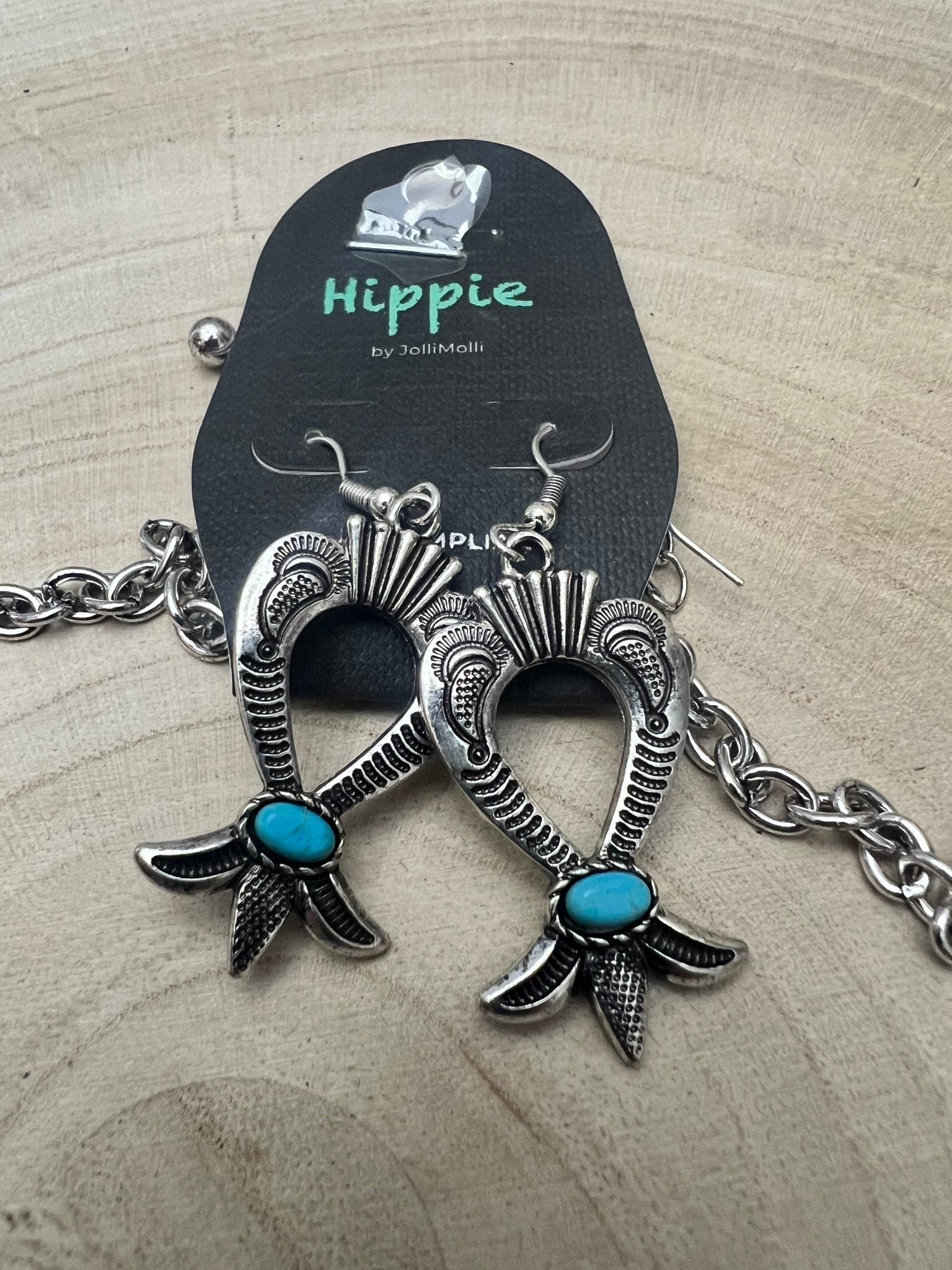 Western Squash Blossom Necklace & Earring Set with Faux Turquoise — 24 Inch Southwestern Set - Rooted & Reckless Co.