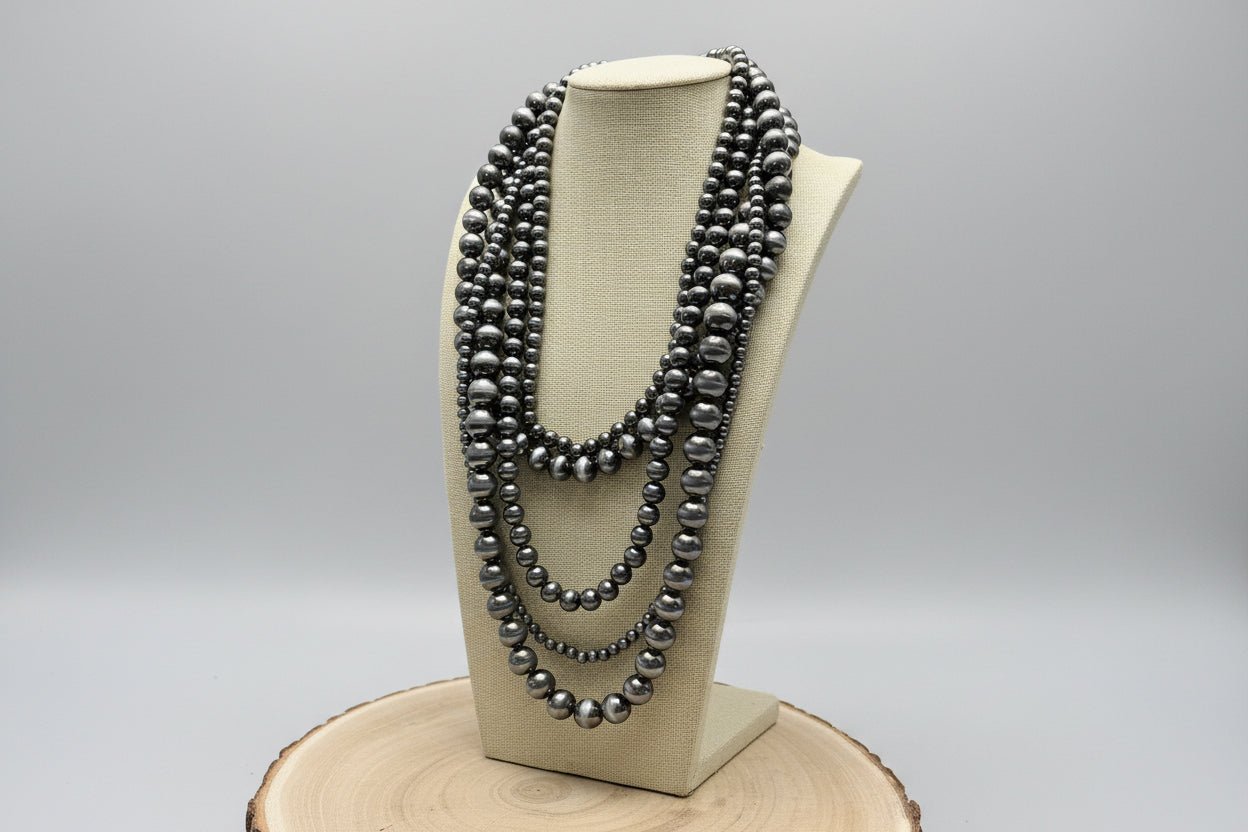 Western Statement 5-Strand Faux Sterling Pearl Necklace & Earring Set — Single-Clasp Layered - Rooted & Reckless Co.