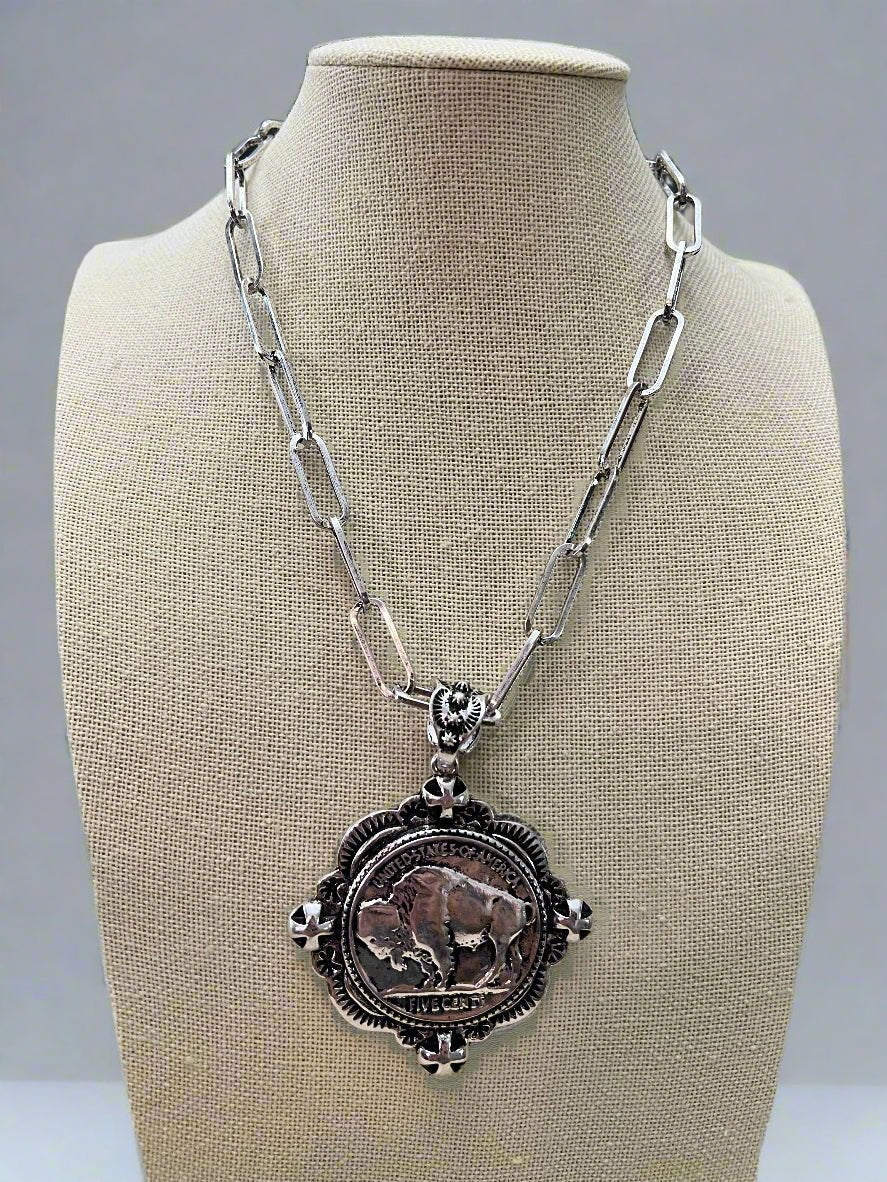Western Statement Buffalo Coin Necklace & Earring Set — 2.5" Oversized Pendant (18 Inch) - Rooted & Reckless Co.