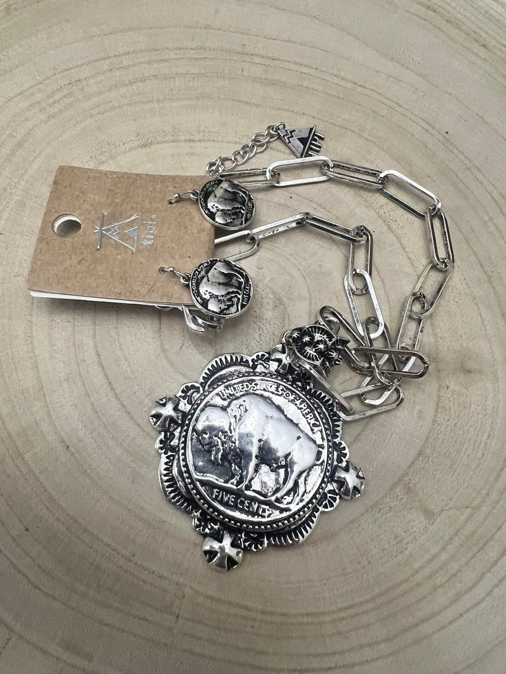 Western Statement Buffalo Coin Necklace & Earring Set — 2.5" Oversized Pendant (18 Inch) - Rooted & Reckless Co.