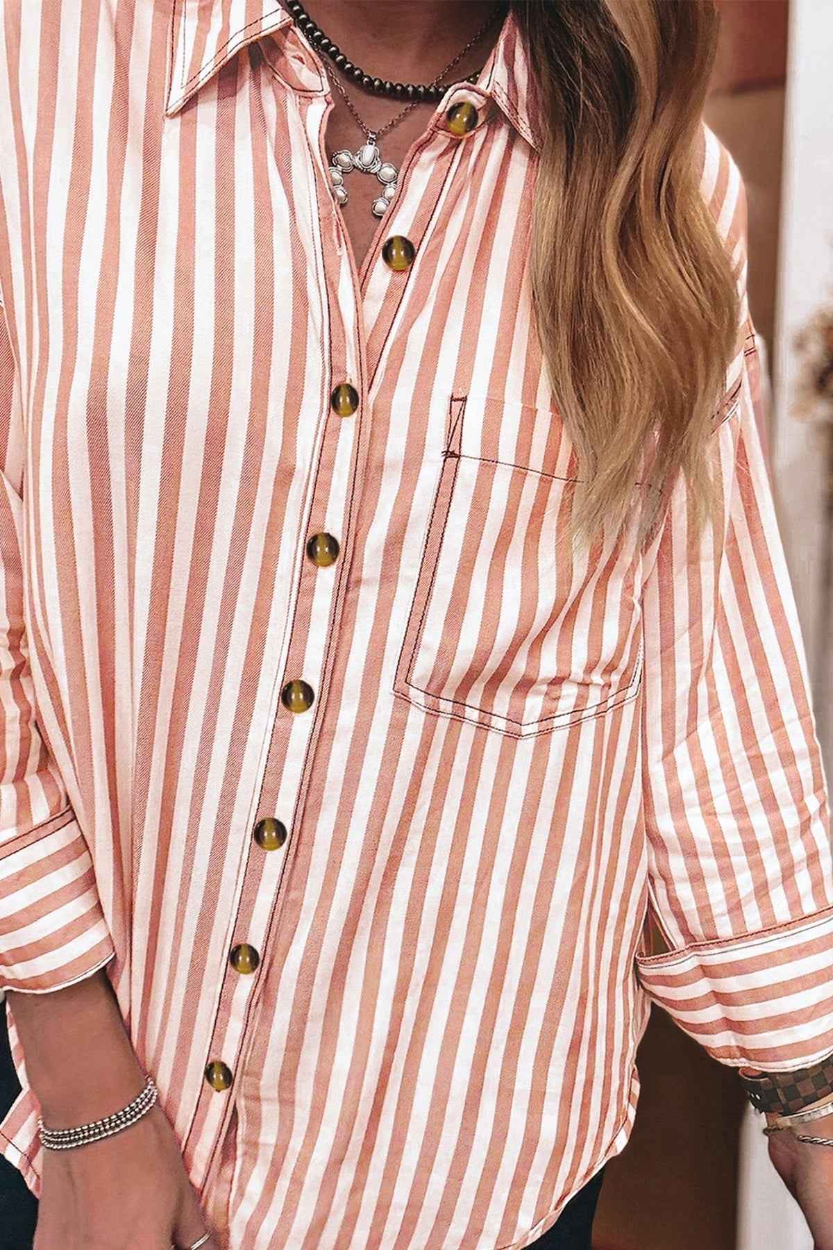 Western Stripe Button Down Long Sleeve Shirt - Rooted & Reckless Co.