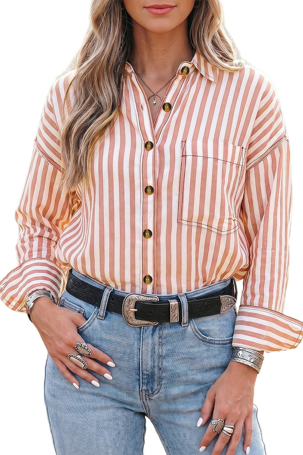 Western Stripe Button Down Long Sleeve Shirt - Rooted & Reckless Co.
