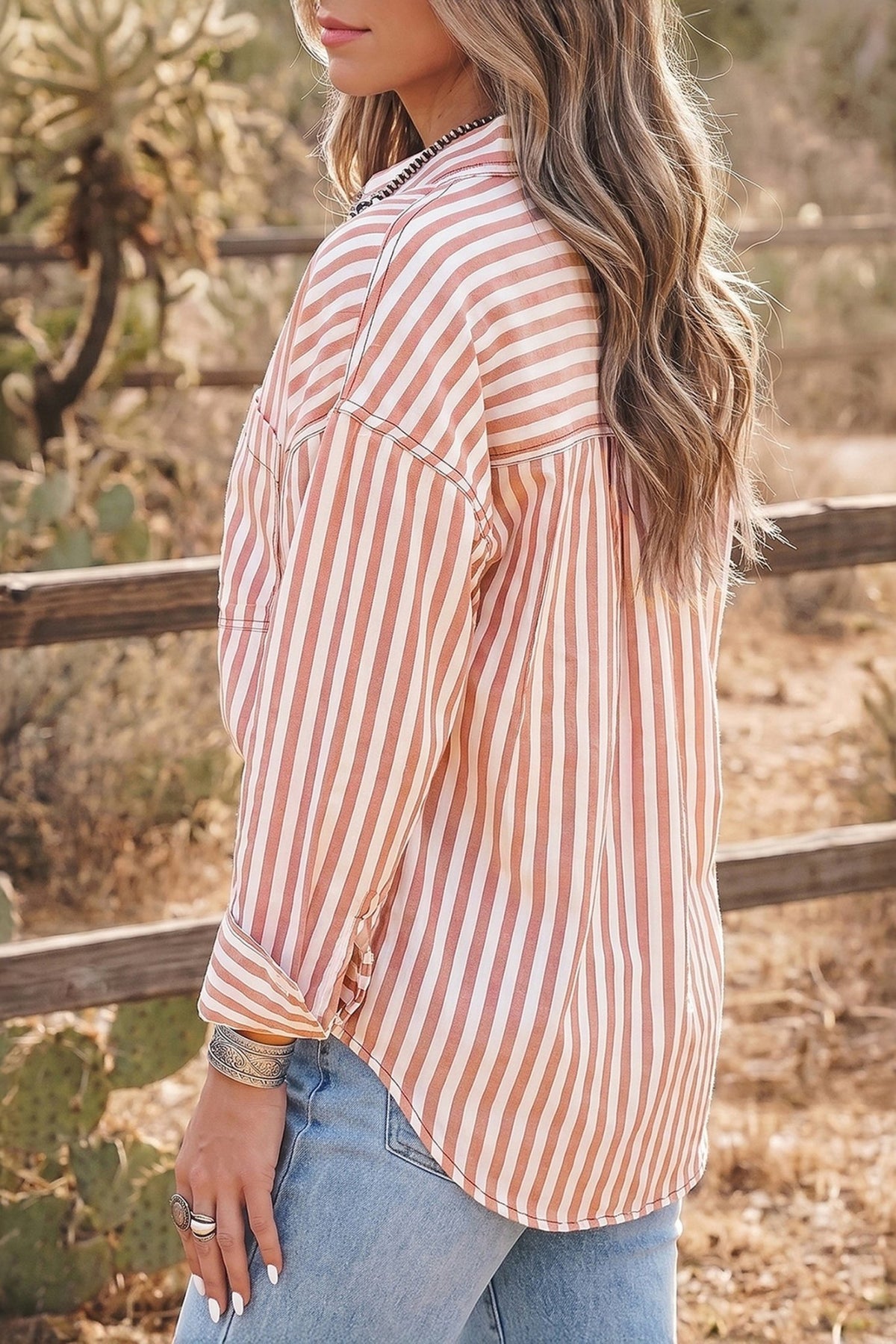Western Stripe Button Down Long Sleeve Shirt - Rooted & Reckless Co.