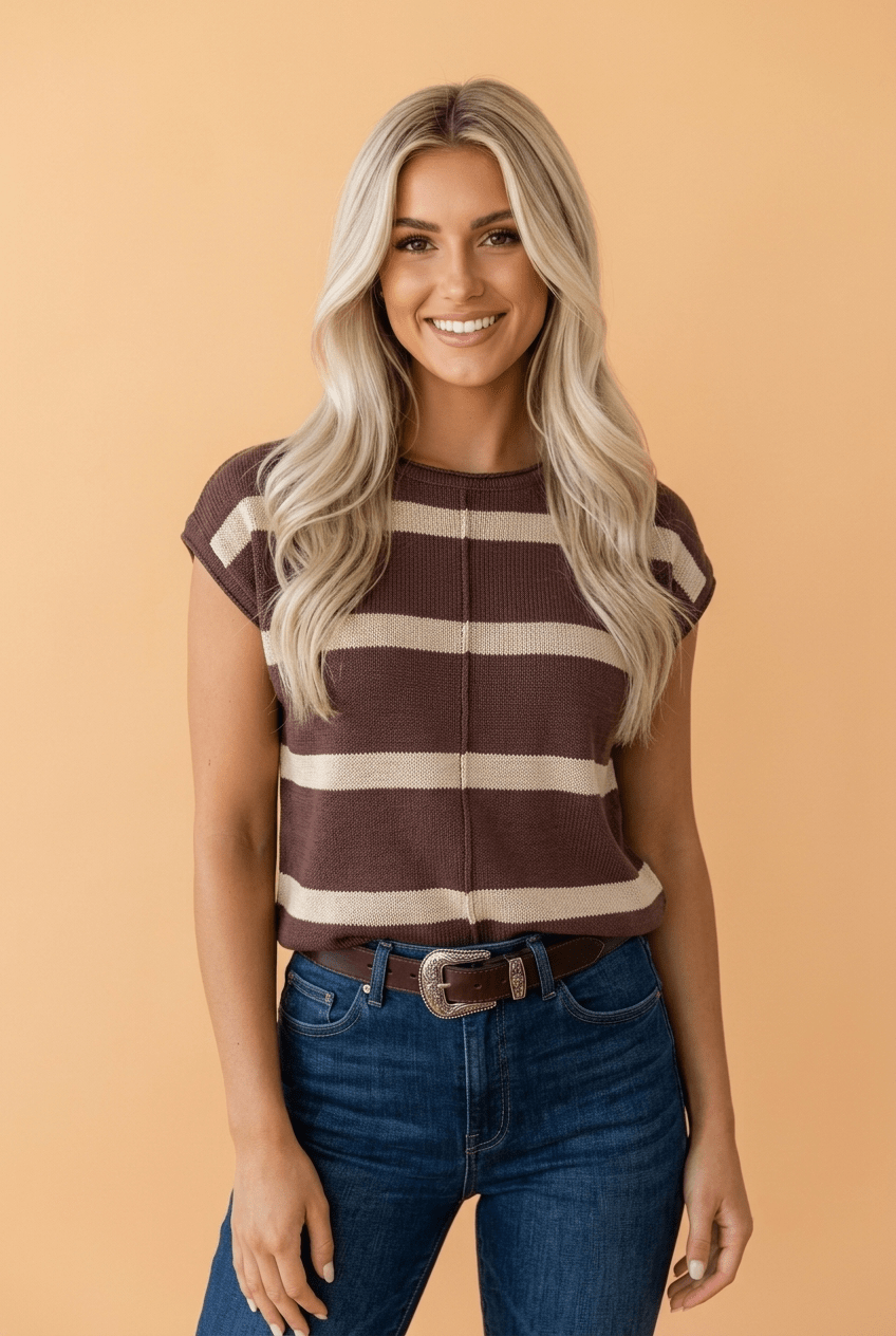 Western Stripe Short Sleeve Knit Top - Rooted & Reckless Co.