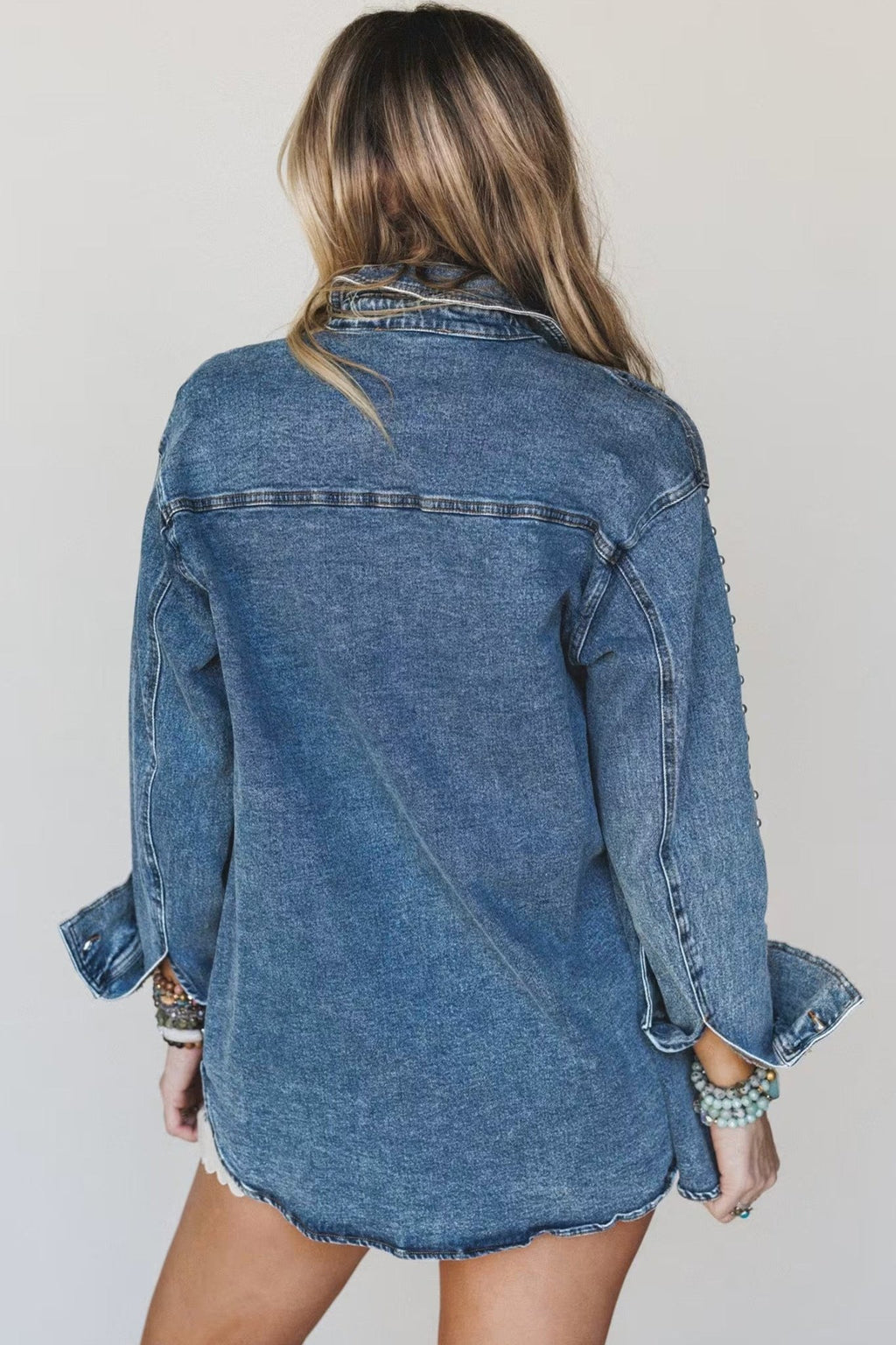 Western Studded Denim Buttoned Chest Pocket Jacket - Rooted & Reckless Co.