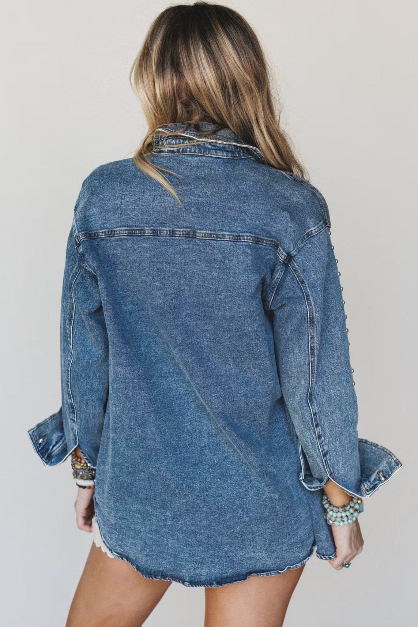 Western Studded Denim Buttoned Chest Pocket Jacket - Rooted & Reckless Co.