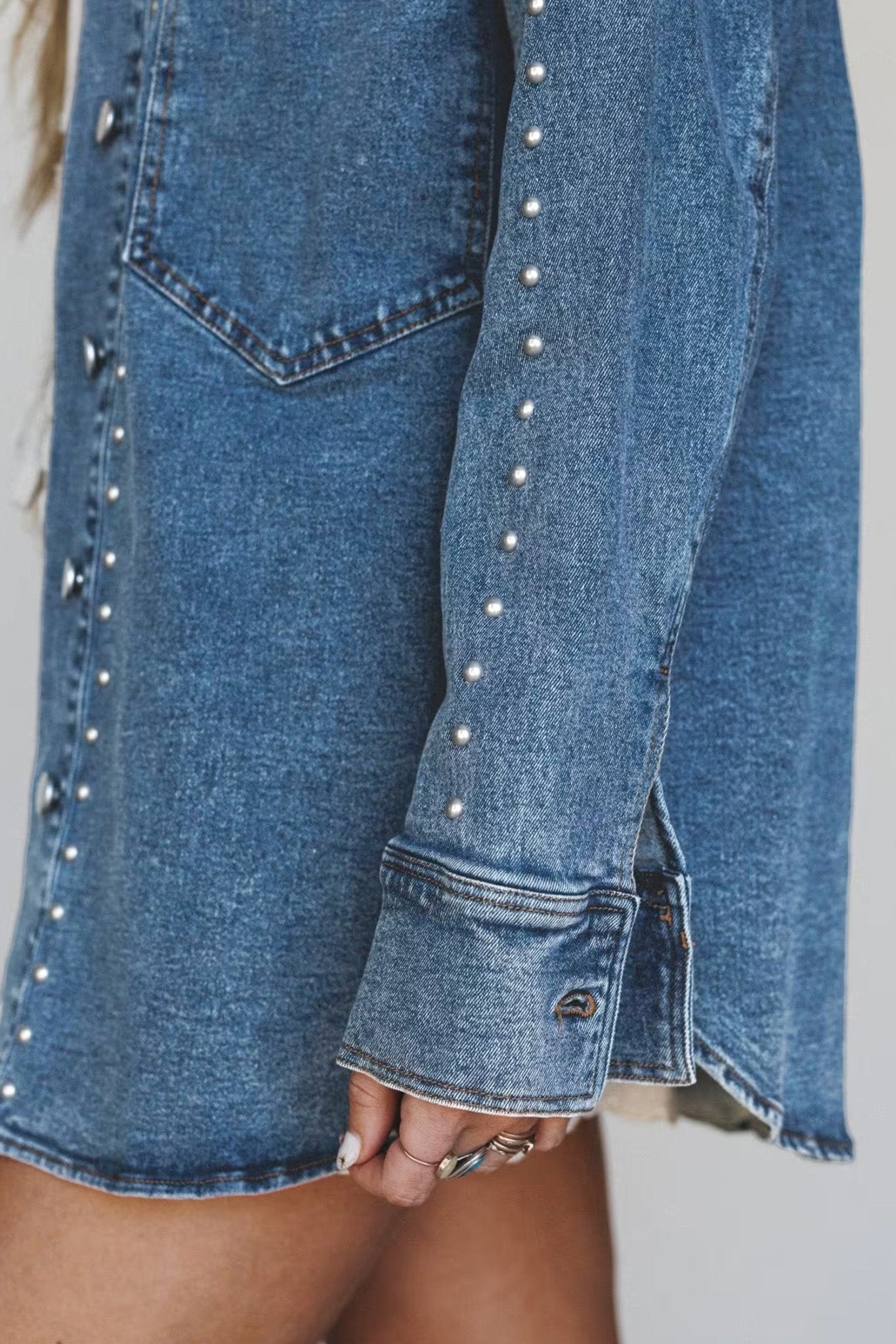 Western Studded Denim Buttoned Chest Pocket Jacket - Rooted & Reckless Co.