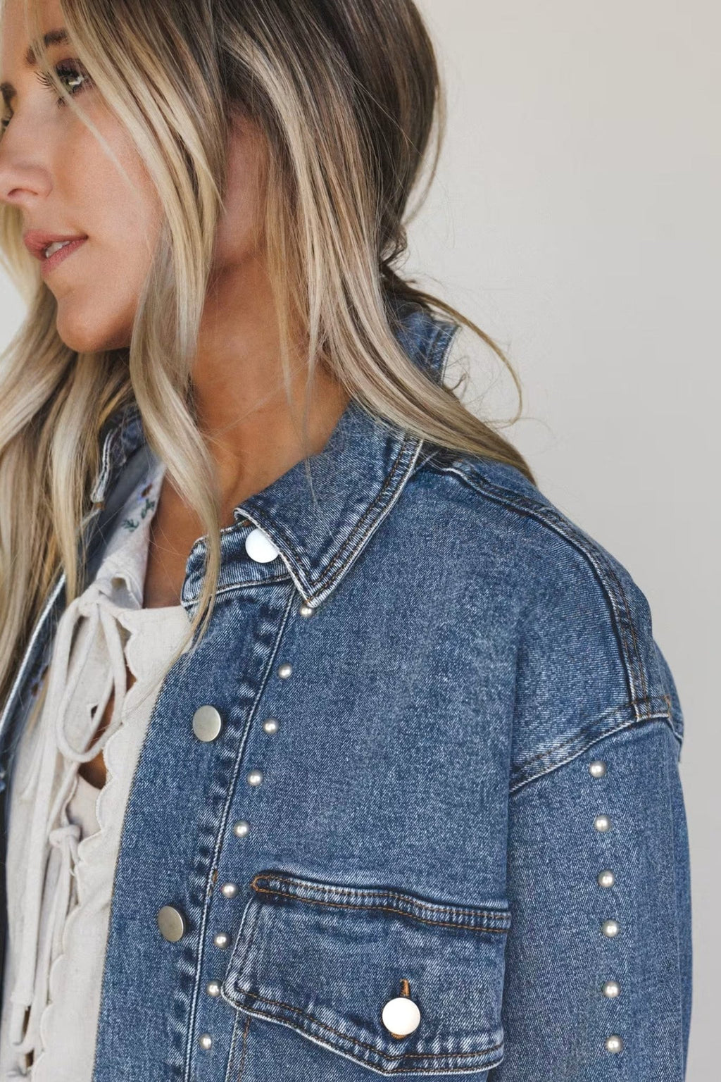 Western Studded Denim Buttoned Chest Pocket Jacket - Rooted & Reckless Co.