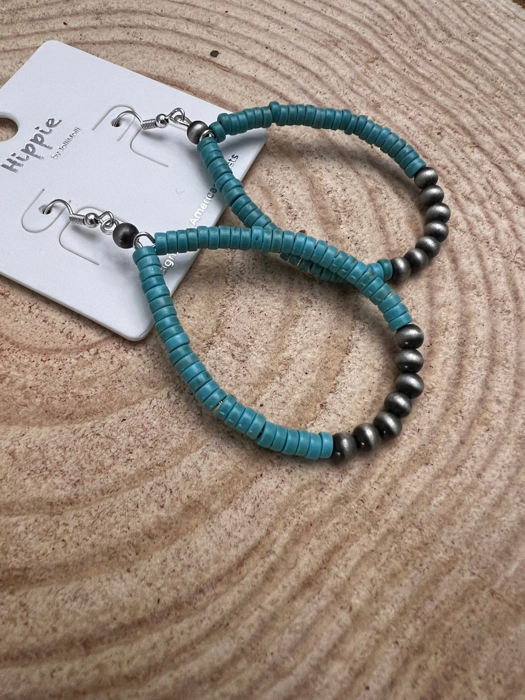 Western Teardrop Earrings with Faux Turquoise — Crafted 2½" Drop - Rooted & Reckless Co.