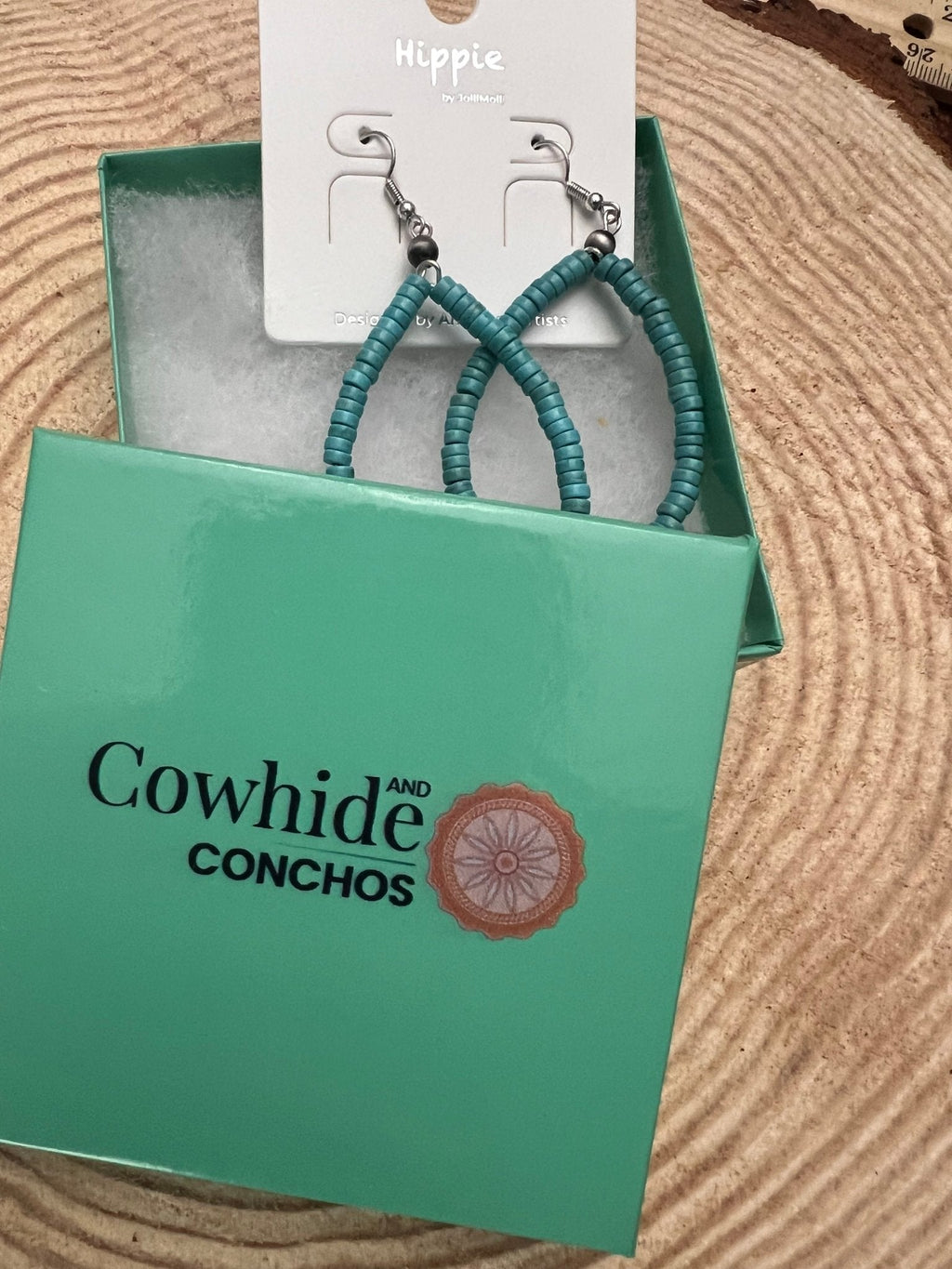 Western Teardrop Earrings with Faux Turquoise — Crafted 2½" Drop - Rooted & Reckless Co.